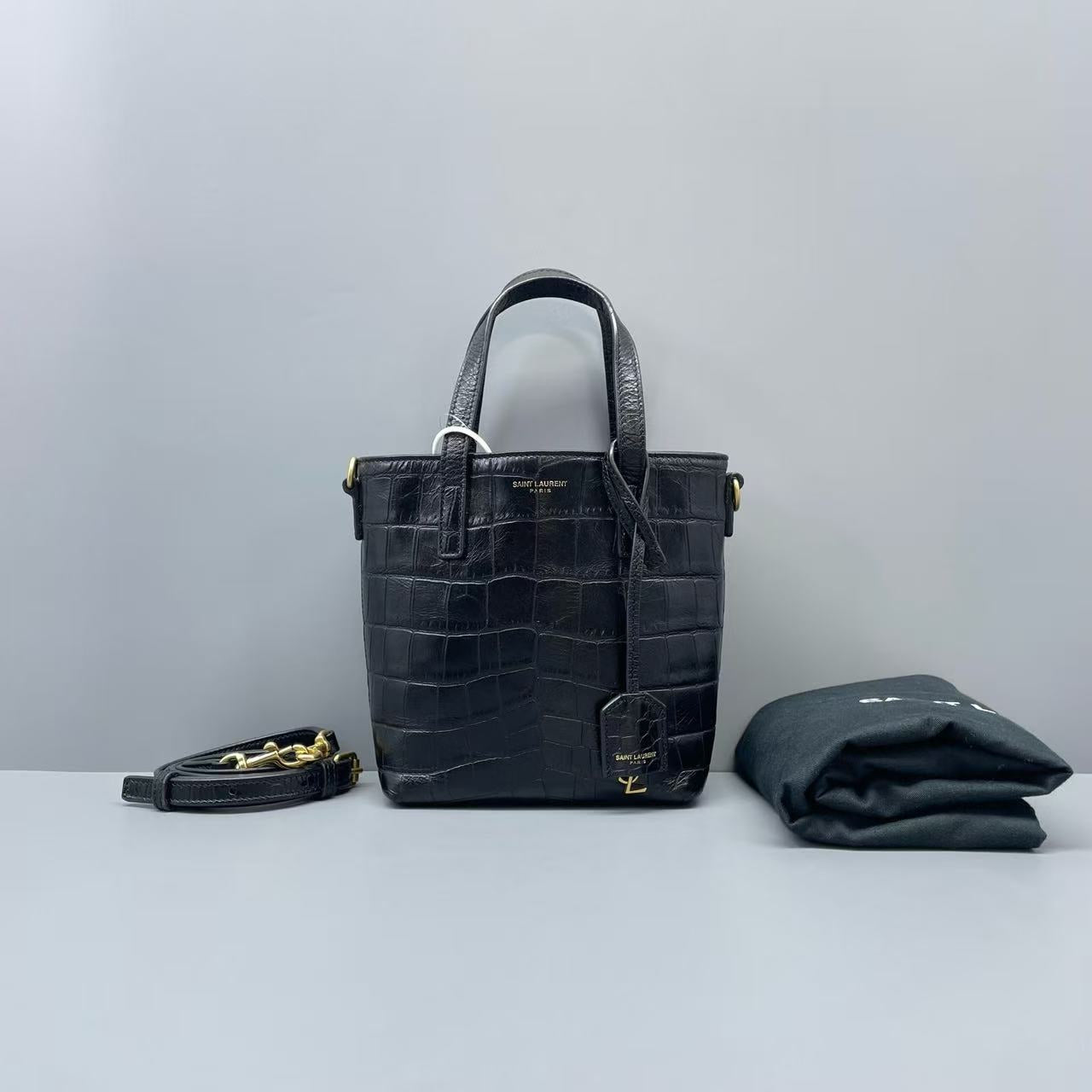 Saint Laurent - Noe Mini Tote - Crocodile-embossed leather - Black - (mini)