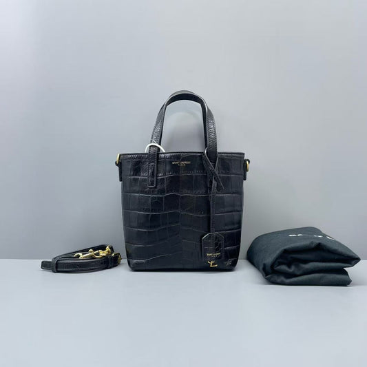 Saint Laurent - Noe Mini Tote - Crocodile-embossed leather - Black - (mini)