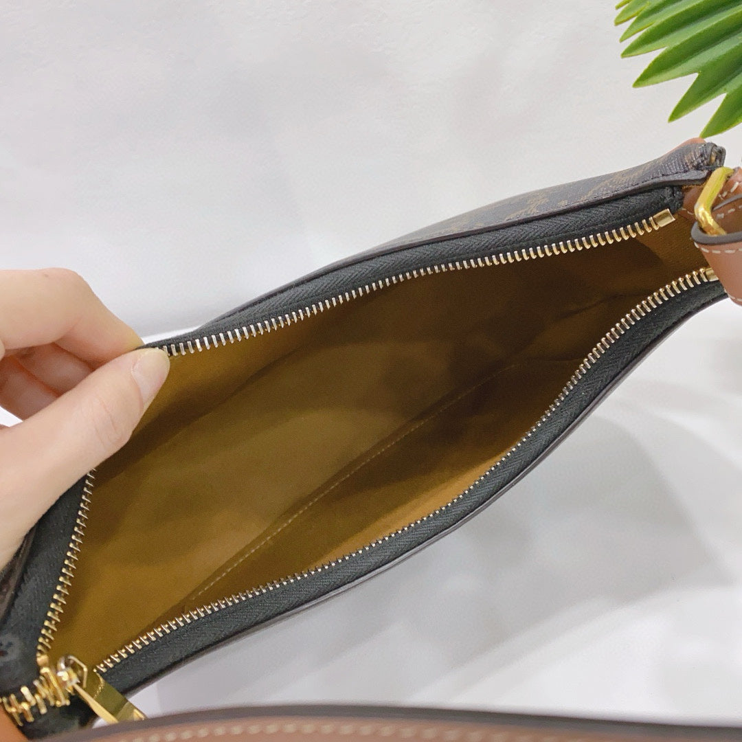 Celine - Ava Triomphe Shoulder Bag - Triomphe Canvas with Leather Trim - Brown - (Mini)
