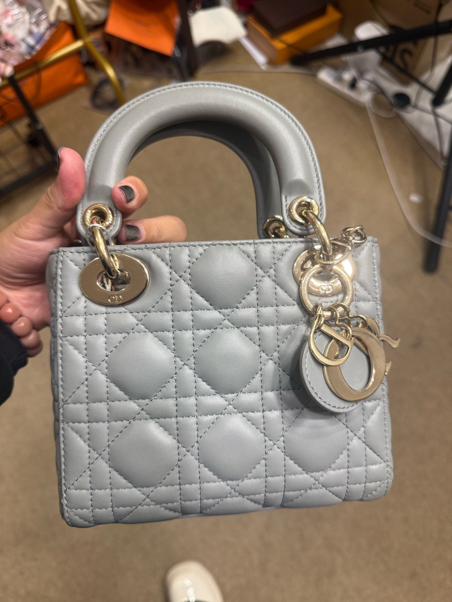 Dior - Lady Dior Mini - Lambskin leather - Grey with Gold-Tone Hardware - (mini)