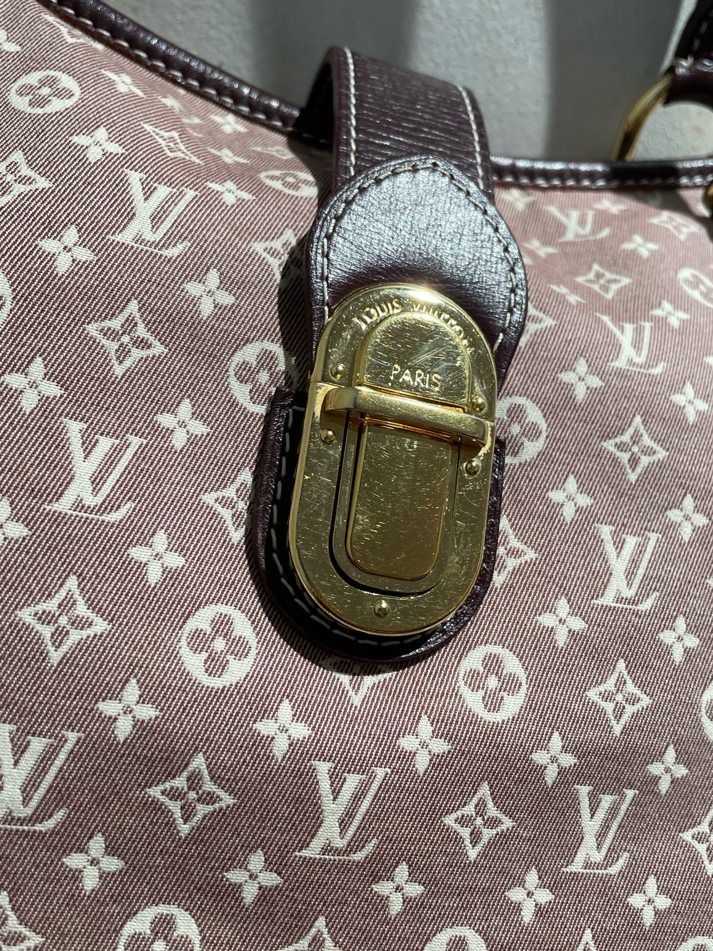 Louis Vuitton - Monogram Denim Framed Bag - Denim with leather trim - Raspberry with Burgundy accents - (Medium)