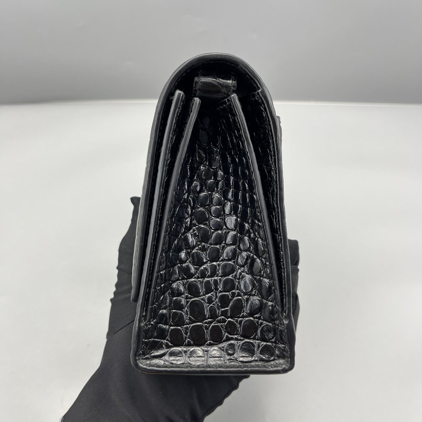 Balenciaga - Hourglass Mini - Calfskin leather with crocodile embossing - Black - (mini)