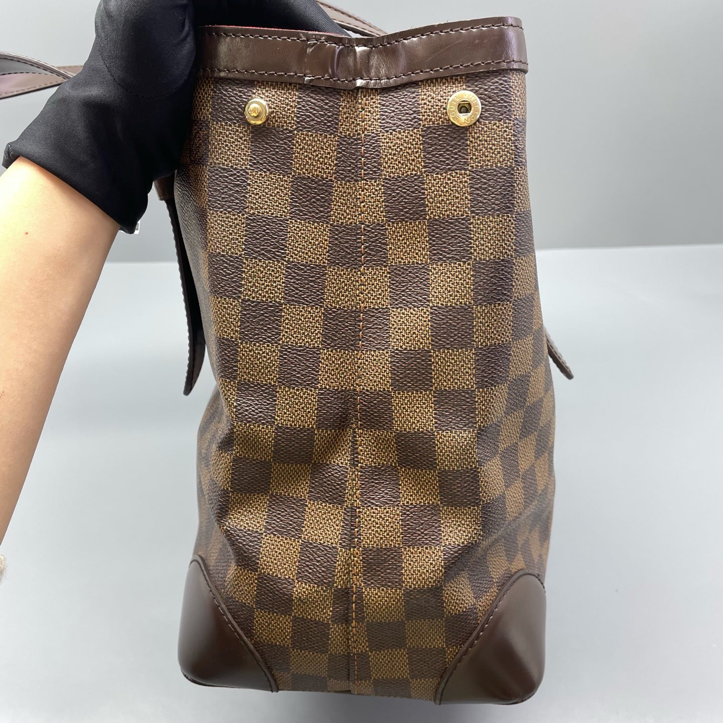 Louis Vuitton - Hampstead MM - Damier Ebene coated canvas with brown leather trim - Brown - (Large)