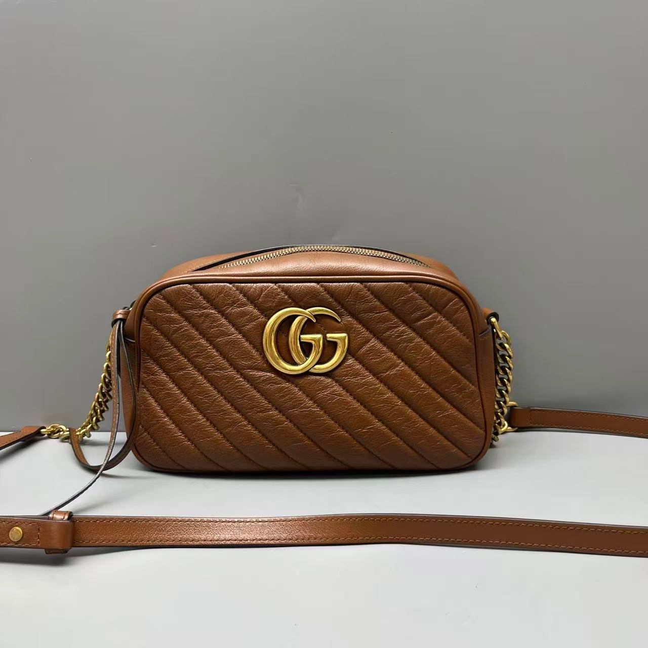 Gucci - GG Marmont Small Camera Bag - Leather - Brown - (small)