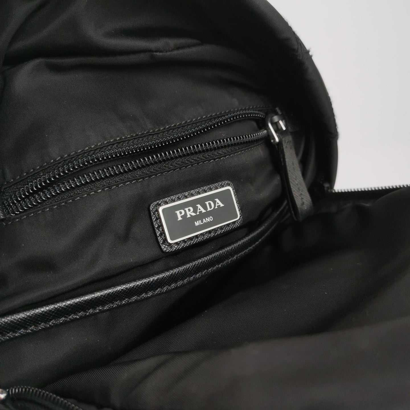 Prada - 2VZ013 Badge Style Chest/Crossbody Bag - Tessuto Nylon with Saffiano Leather Accents - Black - (medium)