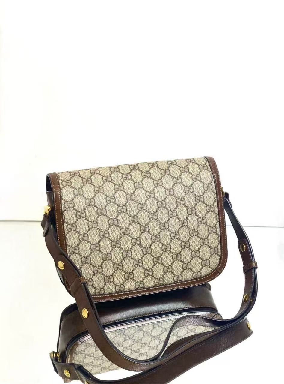 Gucci - Horsebit 1955 Shoulder Bag - GG Supreme canvas with leather trim - Beige and Brown - (medium)
