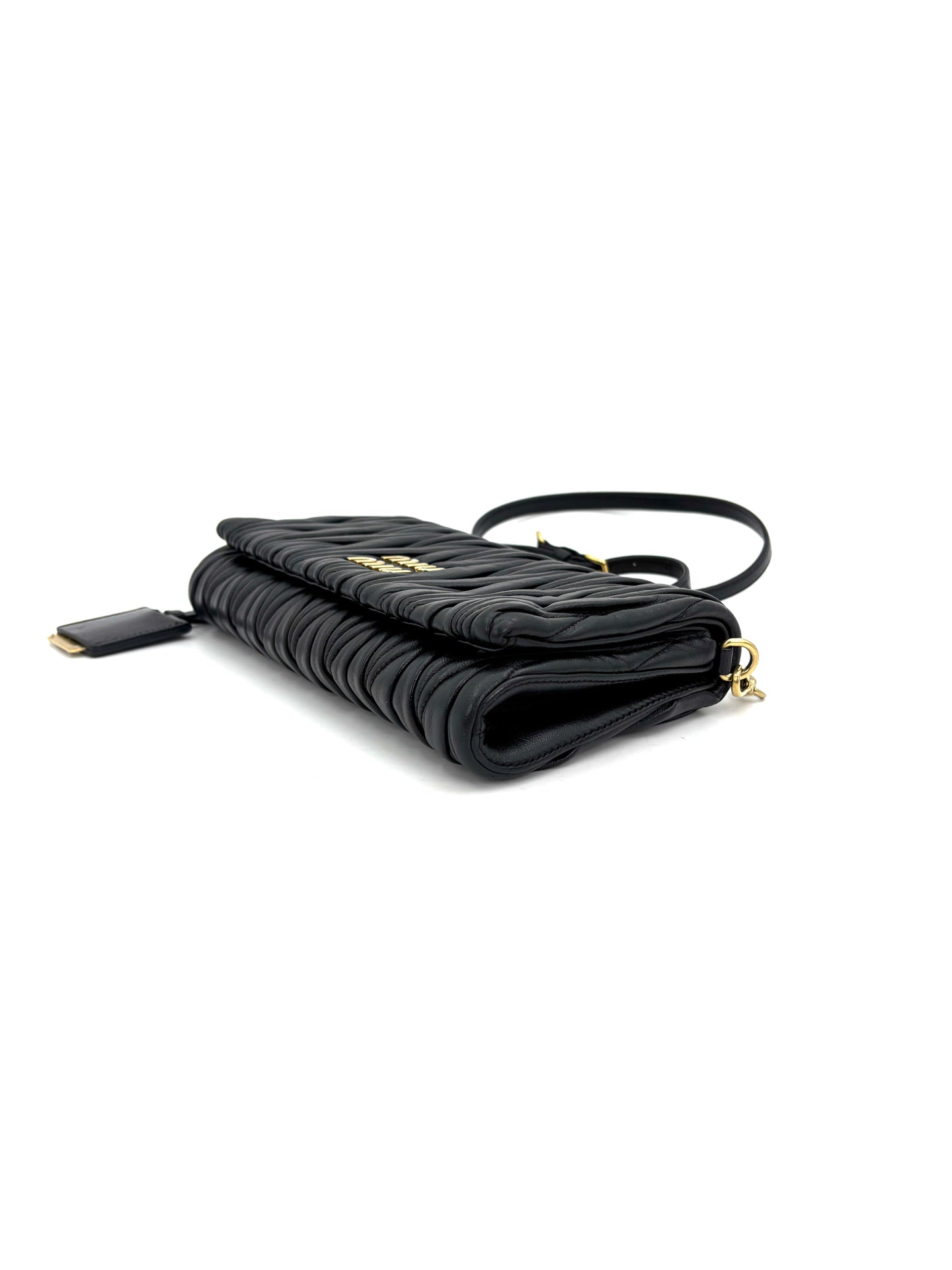 Miu Miu - Matelassé Flap Crossbody Bag - Leather - Black - (mini)