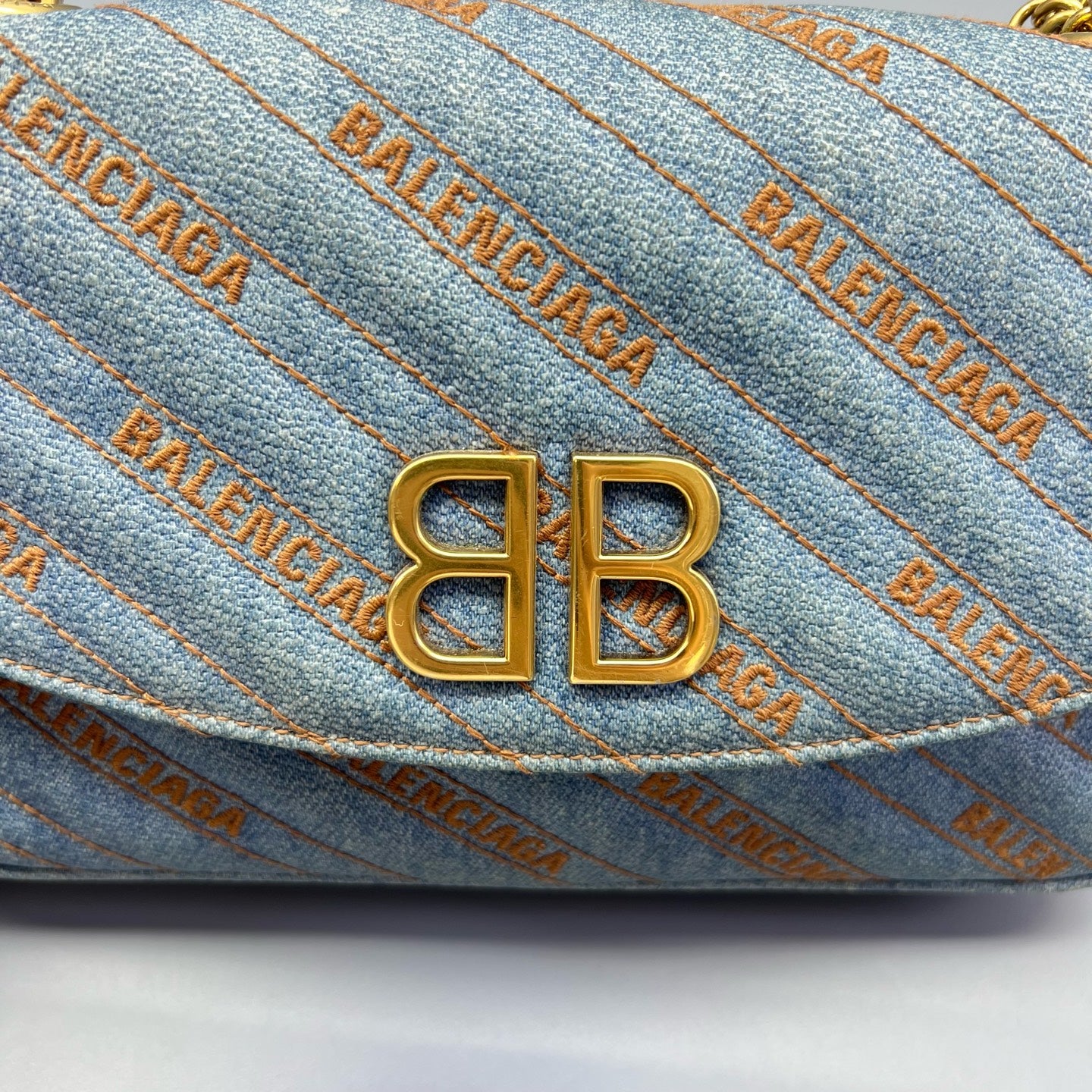 Balenciaga - BB Monogram Shoulder Bag L6681 - Denim with leather trim - Blue - (small)