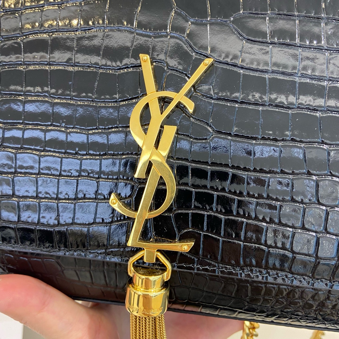 Saint Laurent - Kate Tassel Chain Bag - Cowhide leather with crocodile embossing - Black - (Medium)
