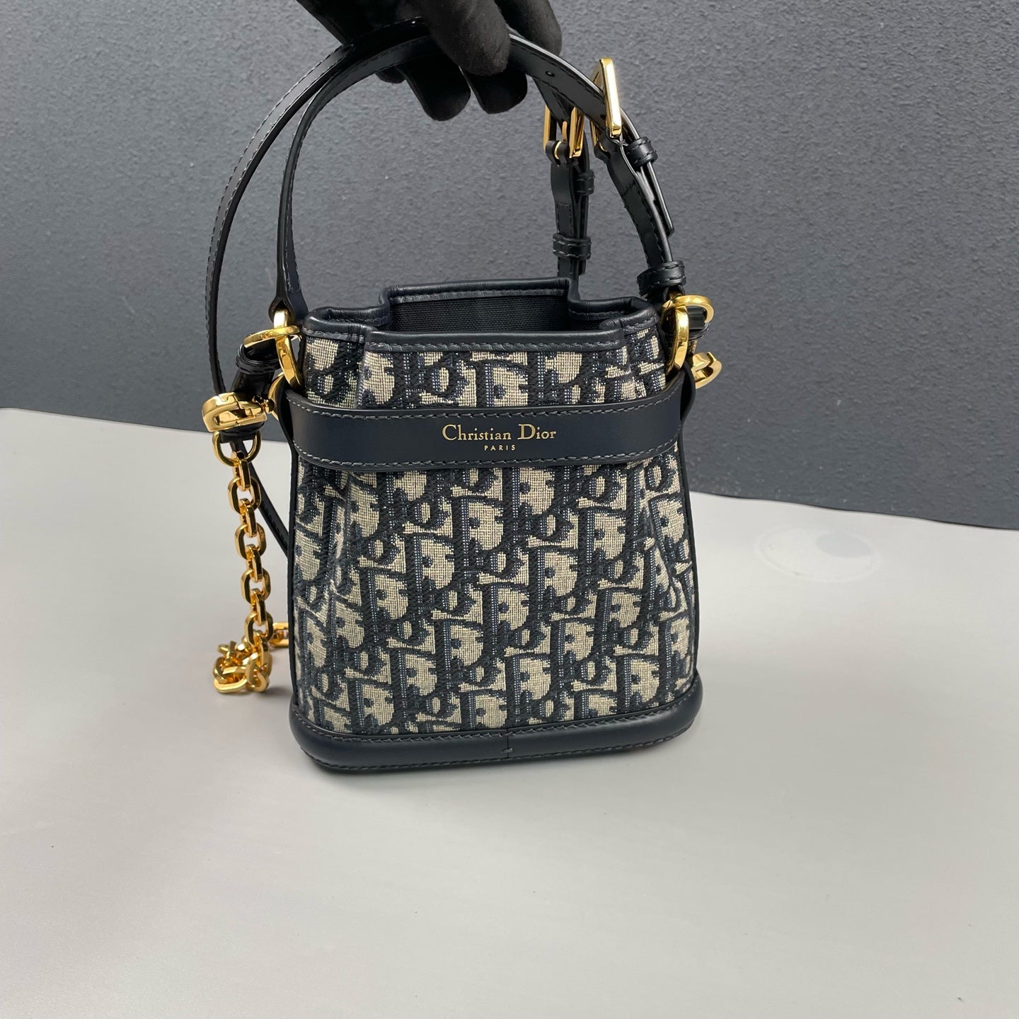 Dior - Dior C'est Oblique Bucket Bag - Oblique embroidered jacquard canvas with leather trim - Blue - (mini)