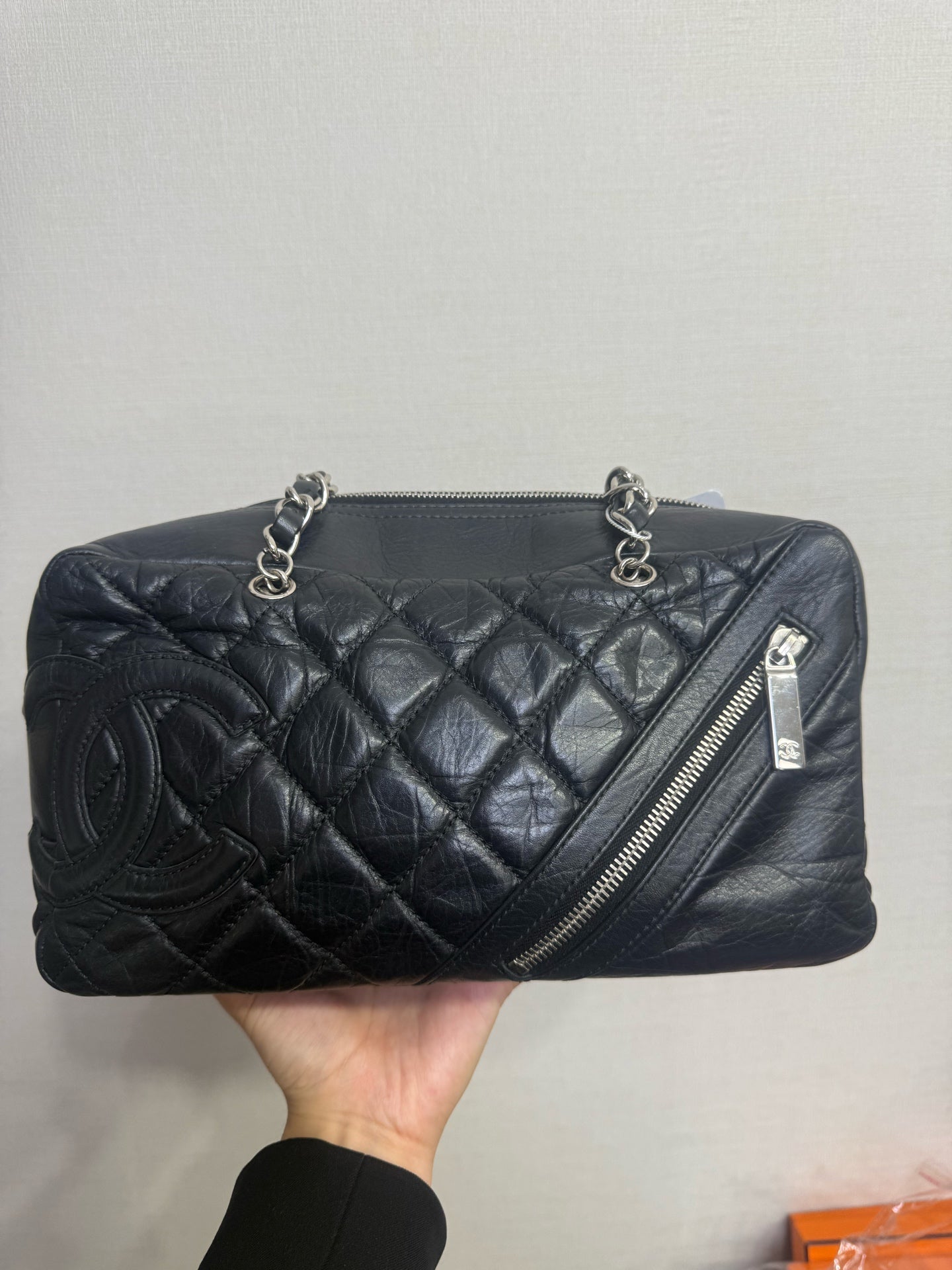 Chanel - Cambon Bowling Bag - Lambskin leather - Black with Silver-Tone Hardware - (medium)
