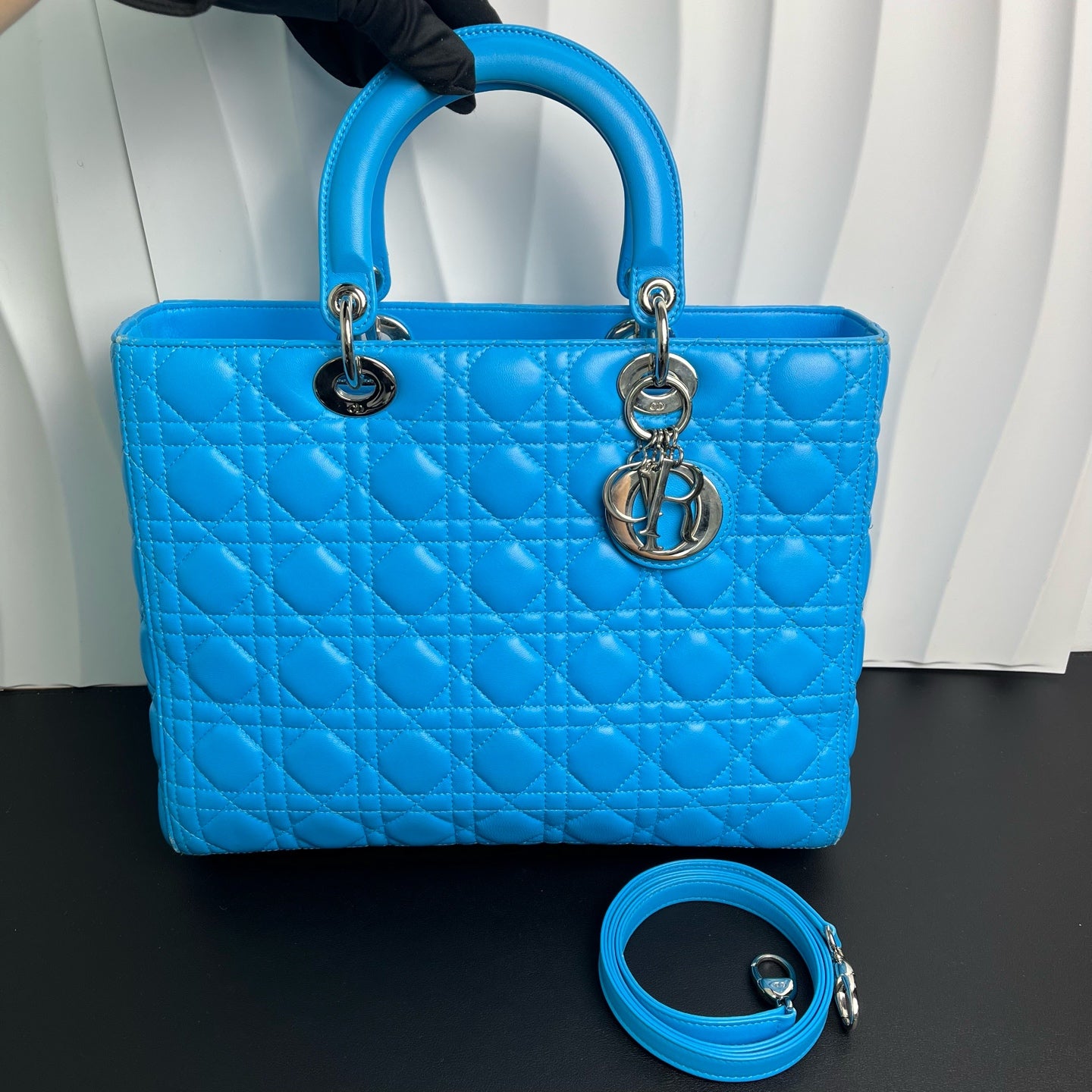 Dior - Lady Dior - Lambskin leather - Blue with Silver-Tone Hardware - (Large)