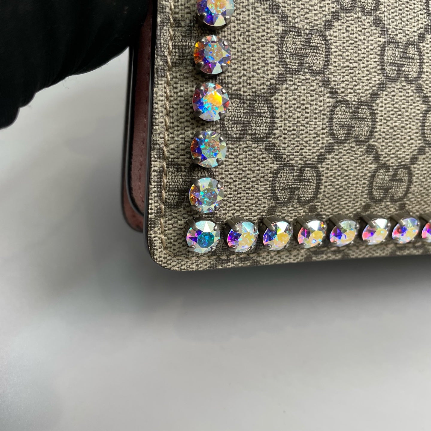 Gucci - Dionysus GG Supreme Shoulder Bag with Crystal Embellishment - GG Supreme coated canvas and pink suede leather with iridescent crystal embellishments - Beige, Pink and Multicolour crystals with Silver-Tone Hardware - (Medium)