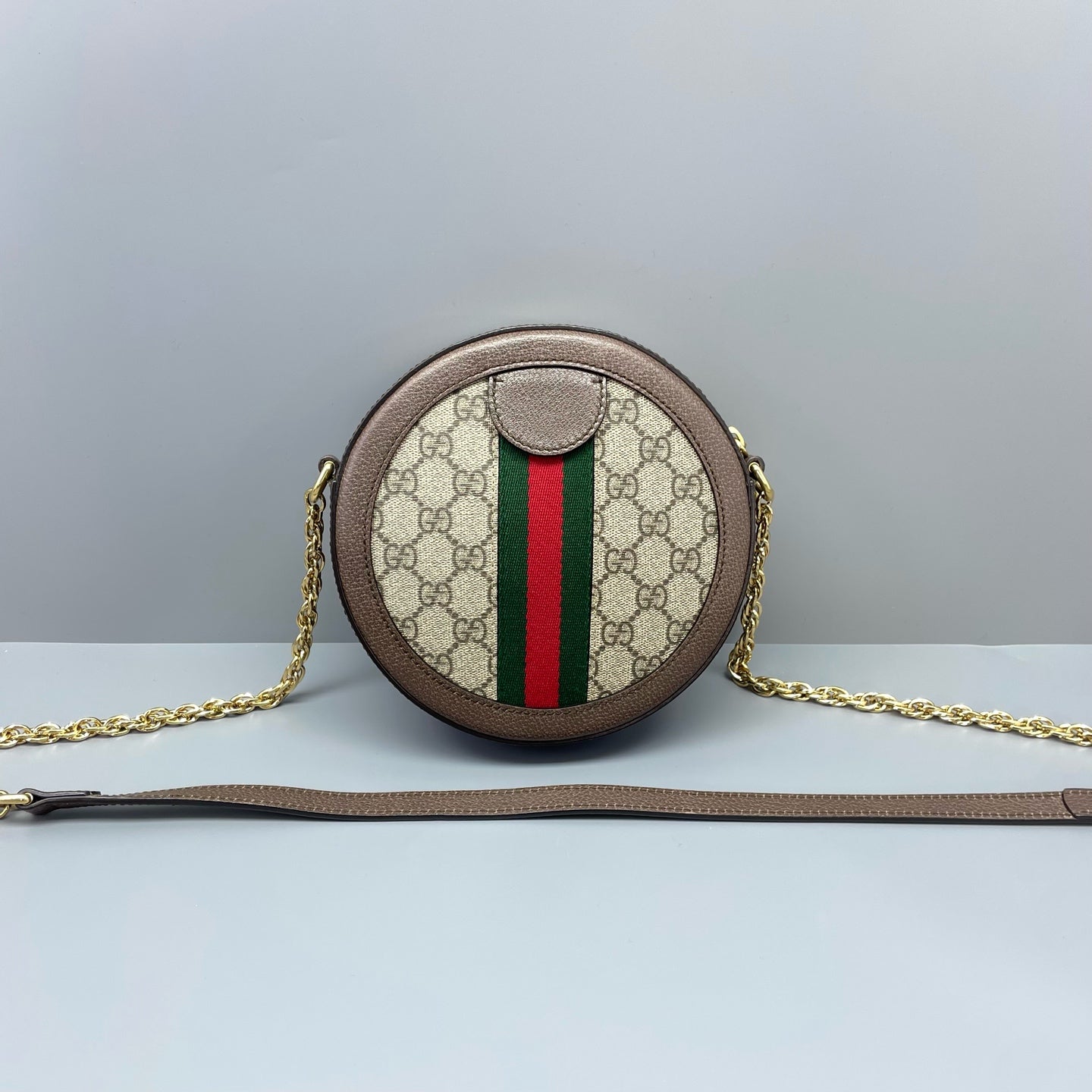 Gucci - Ophidia Round Mini Bag - GG Supreme canvas, Grained leather - Brown - (mini)