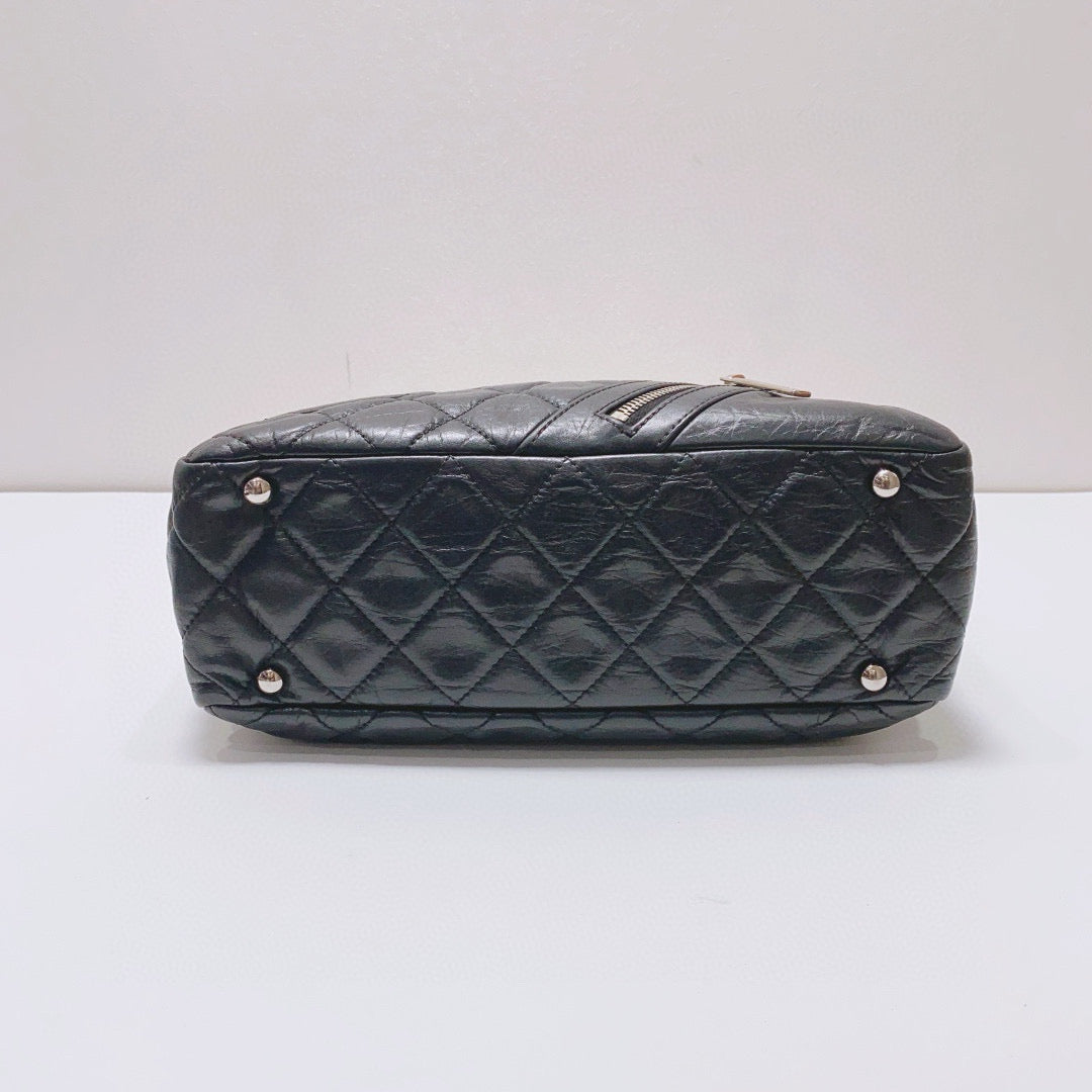 Chanel - Cambon Bowling Bag - Lambskin leather - Black with Silver-Tone Hardware - (medium)