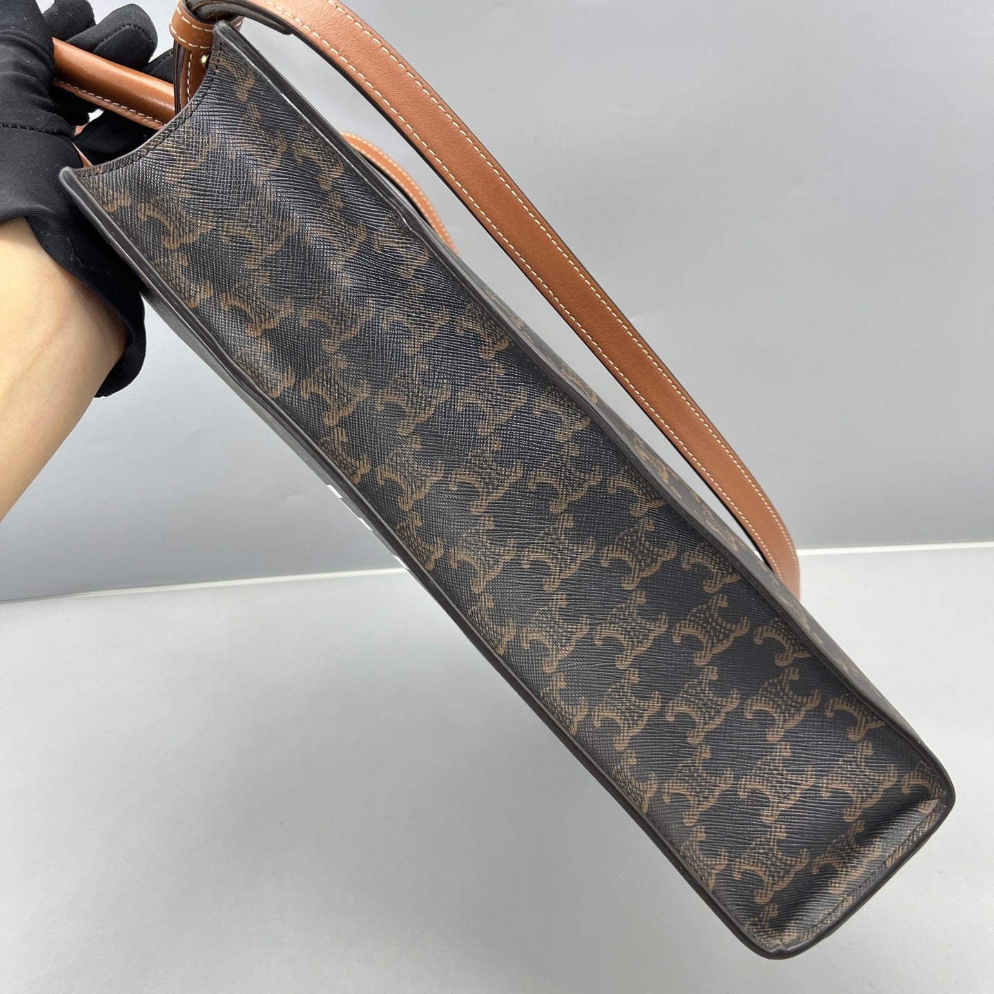 Celine - Small Vertical Cabas Triomphe Canvas with Celine Print - Coated canvas with leather trim - Brown - (small)