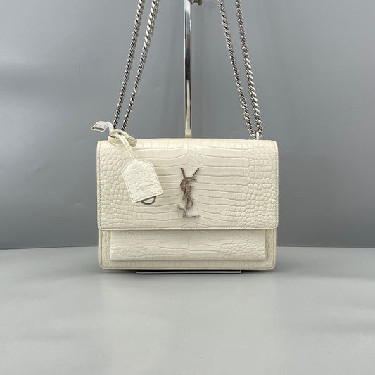 Saint Laurent - Sunset - Crocodile-embossed leather - White - (Medium)