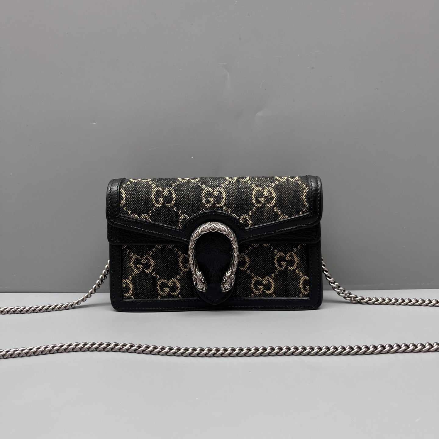 Gucci - Dionysus Chain Wallet - Denim - Jeans and Leather - Multicolour with black leather trim and antique silver-tone hardware - (mini)