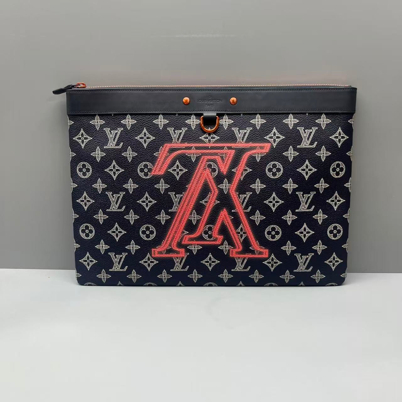 Louis Vuitton - Apollo Clutch Monogram Eclipse 'Pop-Up V' with 'Have a Vuitton Day' - Coated Canvas, Leather trim - Navy - (Large)