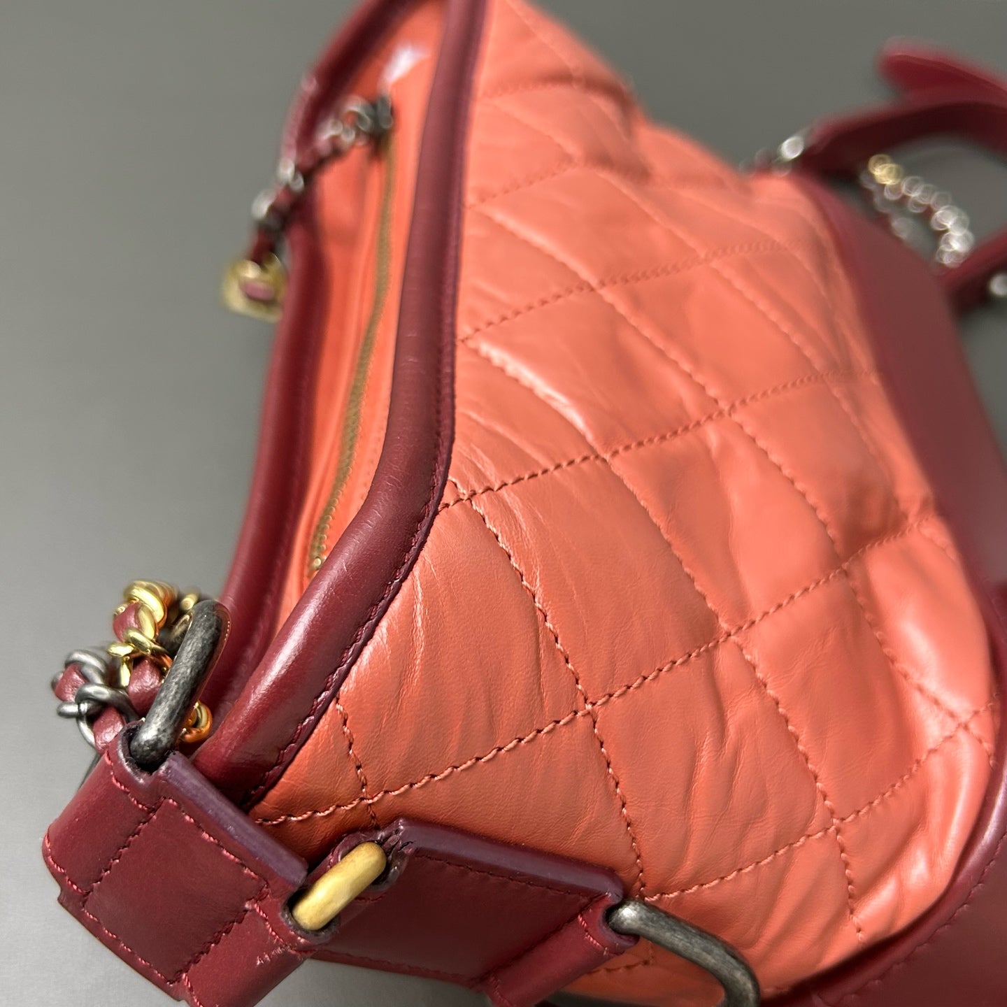 Chanel - Gabrielle Hobo Bag - Aged calfskin leather - Dusty Rose Pink and Burgundy with Mixed-Tone Hardware - (Small)