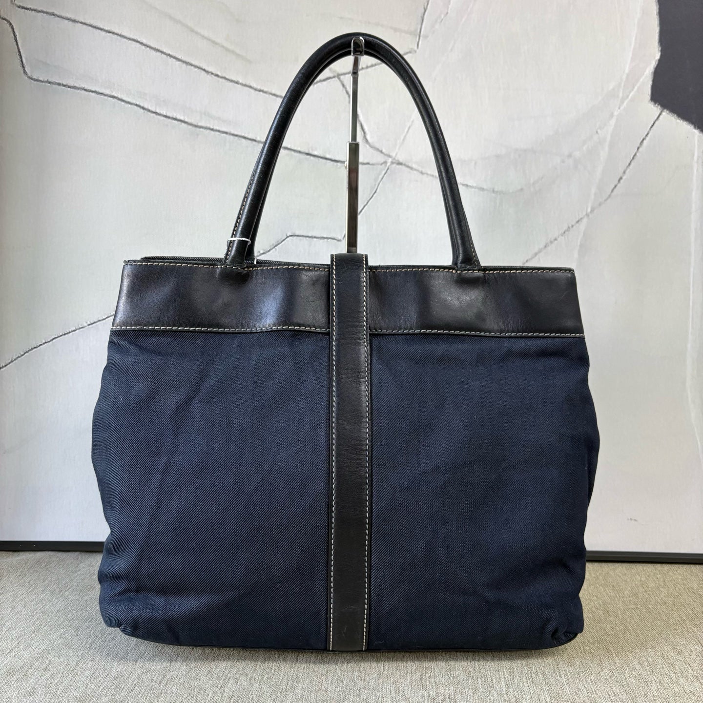 Chanel - Denim and Leather Tote Bag - Denim and leather - Dark Blue and Black - (medium)