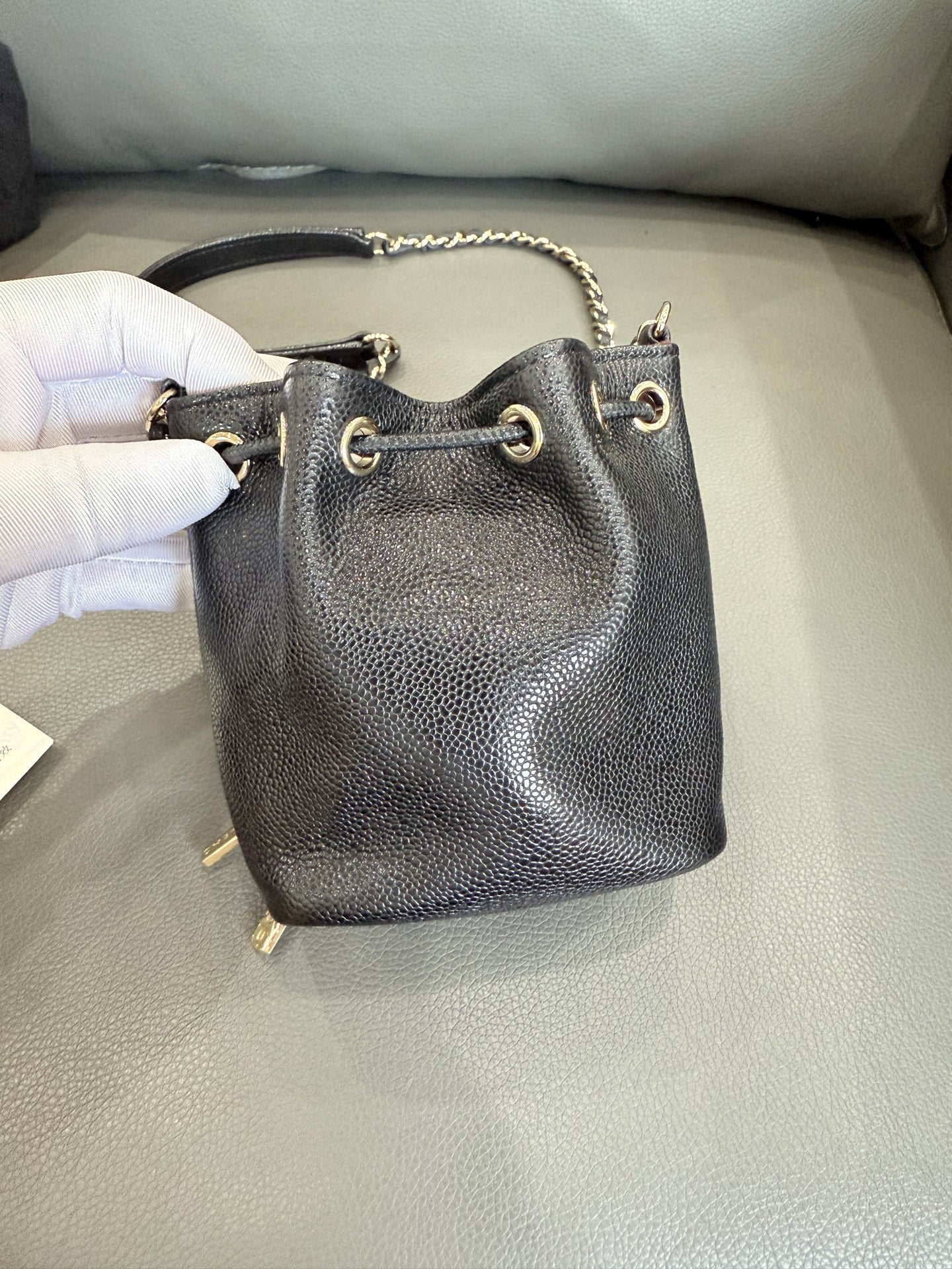 Chanel - 22B Drawstring Mini Bucket Bag - Grained calfskin leather - Black with Gold-Tone Hardware - (Mini)