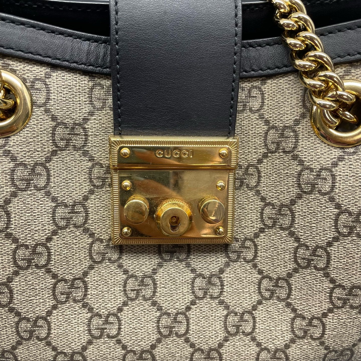 Gucci - GG Supreme Padlock Tote - GG Supreme canvas with leather trim - Beige - (small)