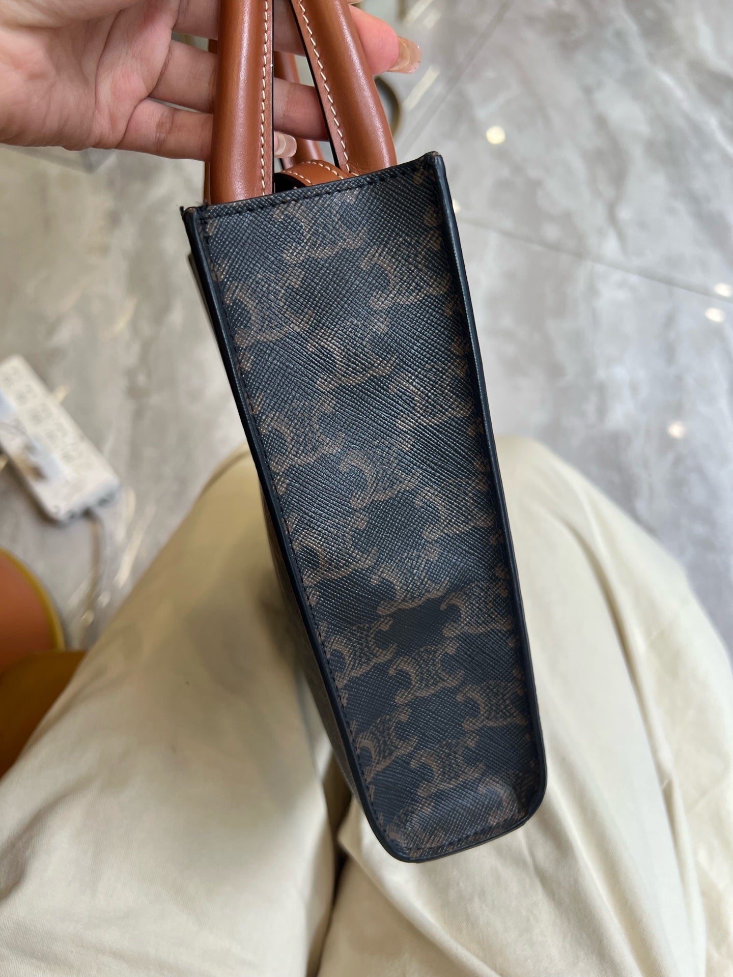 Celine - Cabas Vertical Mini - Triomphe coated canvas and calfskin leather - Brown - (mini)