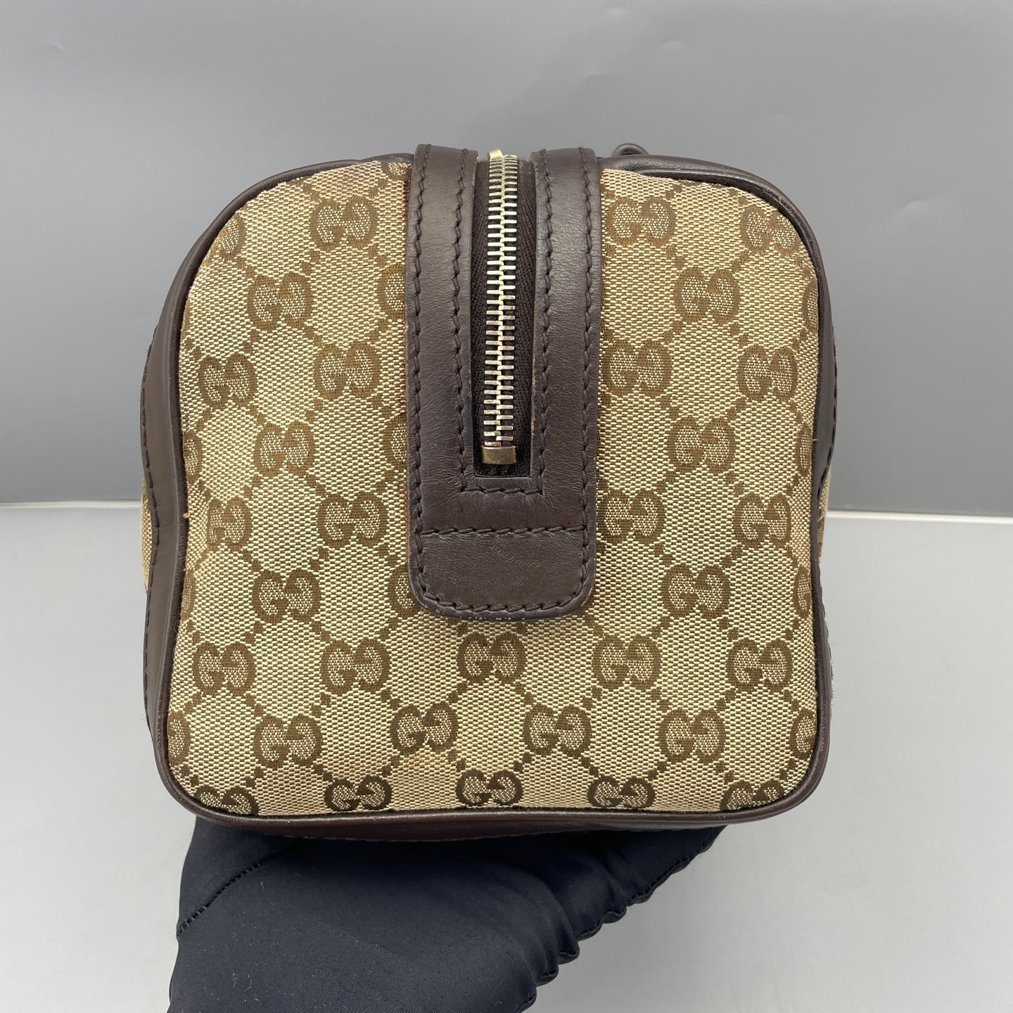 Gucci - Boston Bag - GG Monogram Coated Canvas with Leather Trim - Beige and Brown with Red and Green Accents - (small)