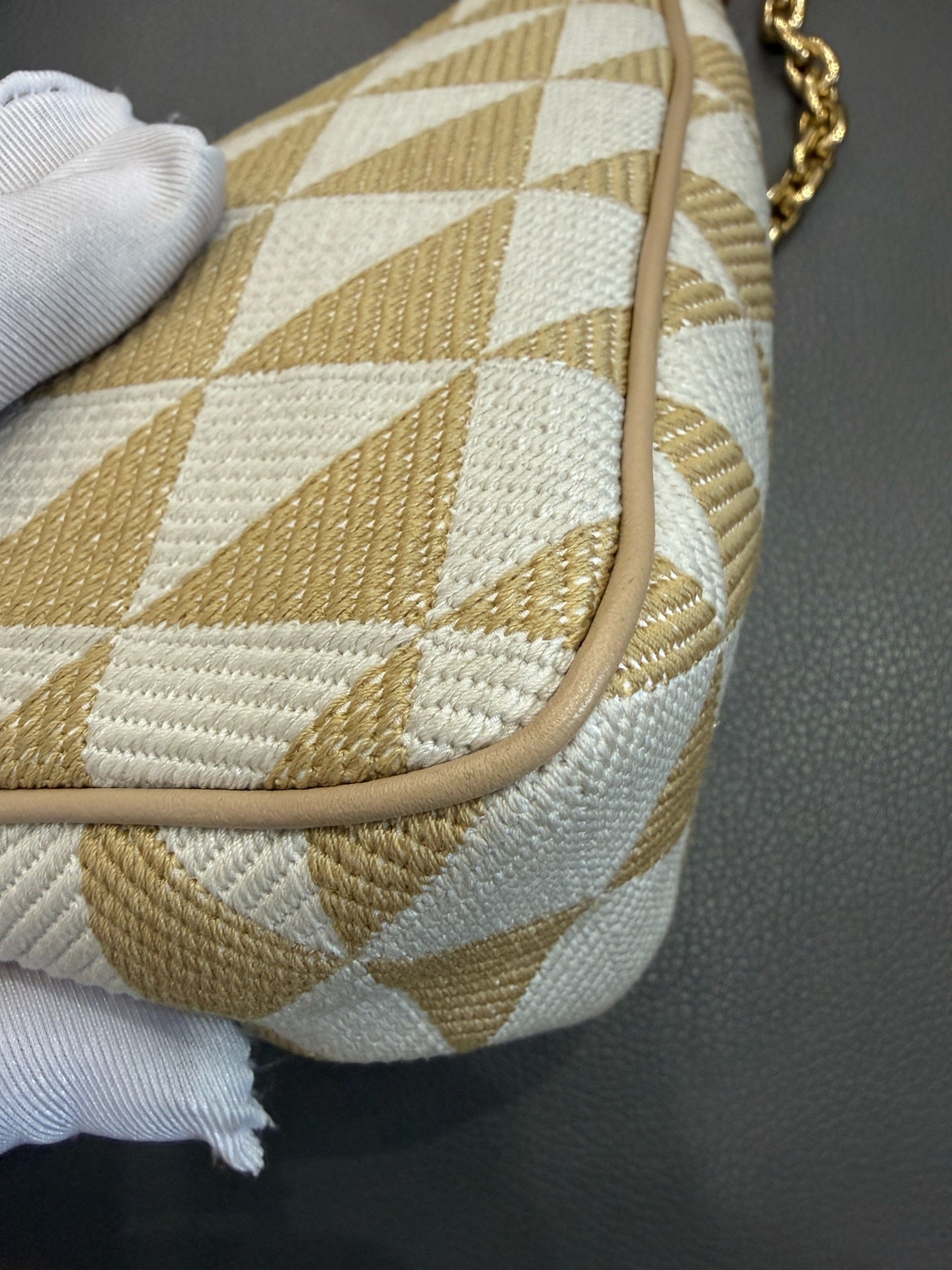 Prada - Triangle Bag - Cloth and Leather - Beige - (mini)