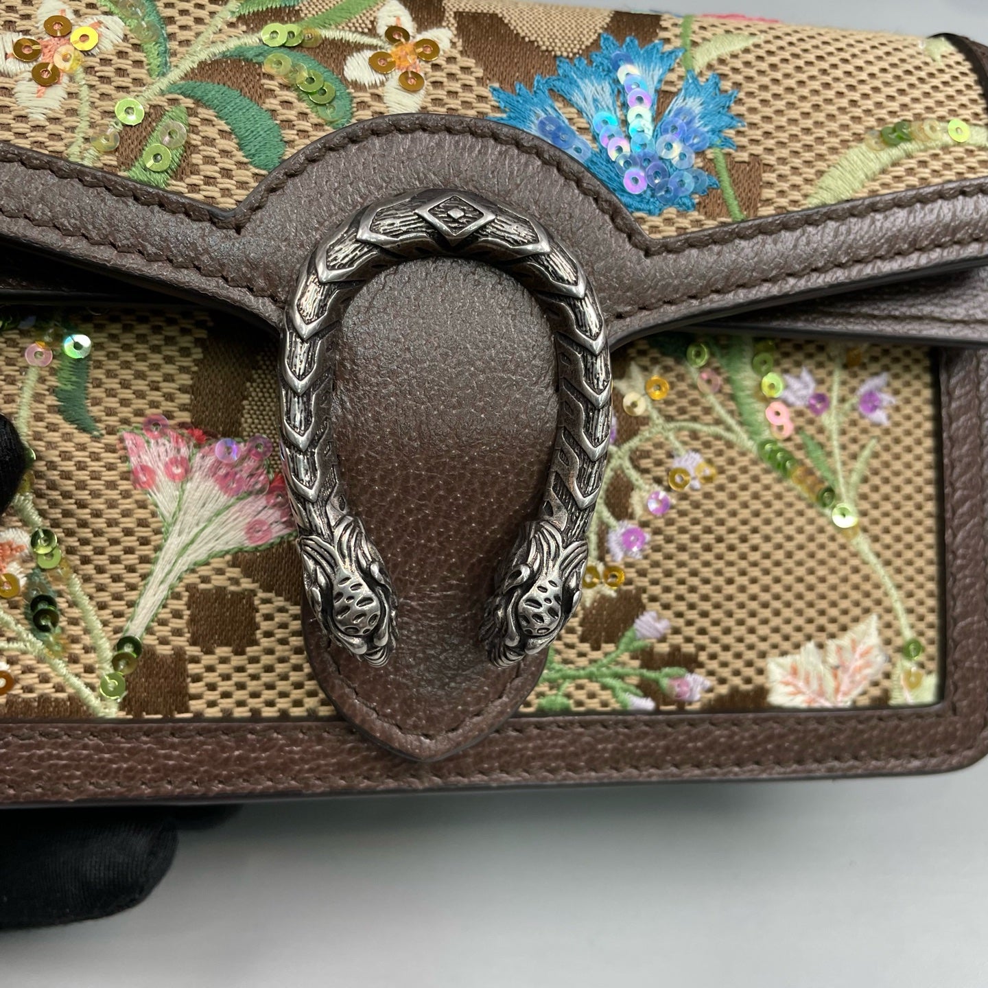 Gucci - Dionysus Mini Chain Bag - GG Supreme canvas with leather trim, sequin and embroidery embellishments - Brown - (mini)