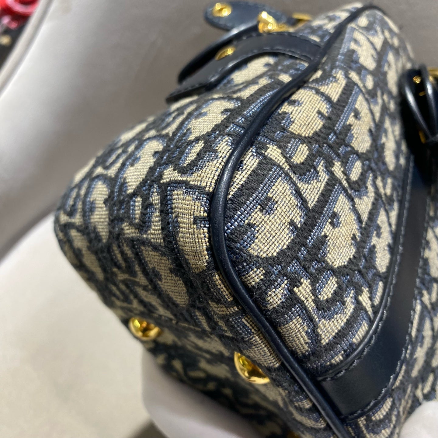 Dior - Dior Oblique Embroidered Bowling Bag - Cloth - Navy - (medium)