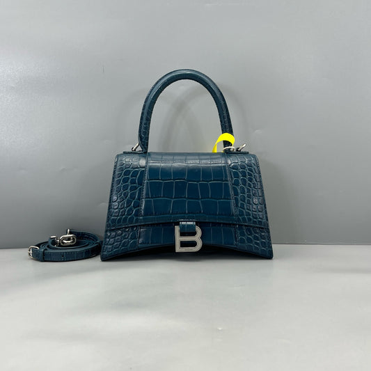 Balenciaga - Hourglass Bag S - Calfskin leather with crocodile embossing - Blue - (small)