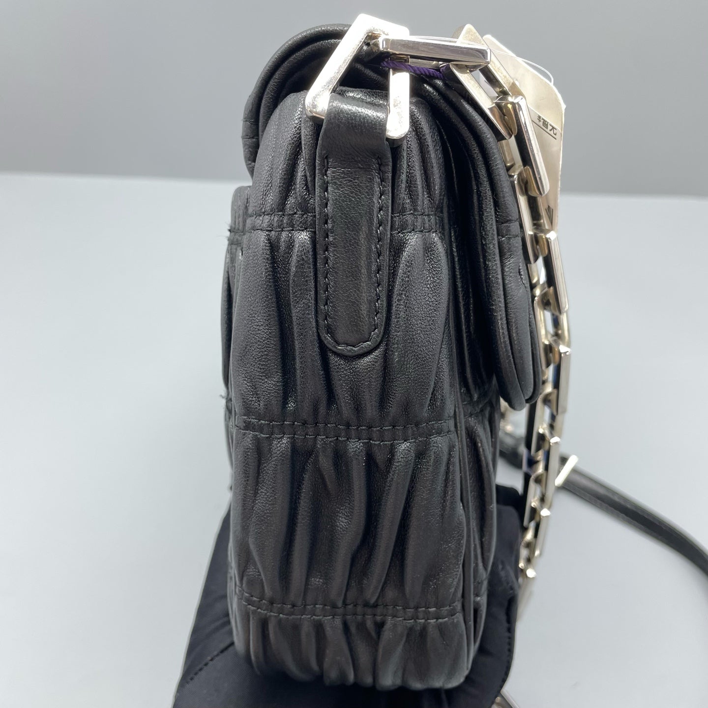 Prada - Gaufre Chain Shoulder Bag - Leather - Black - (small)