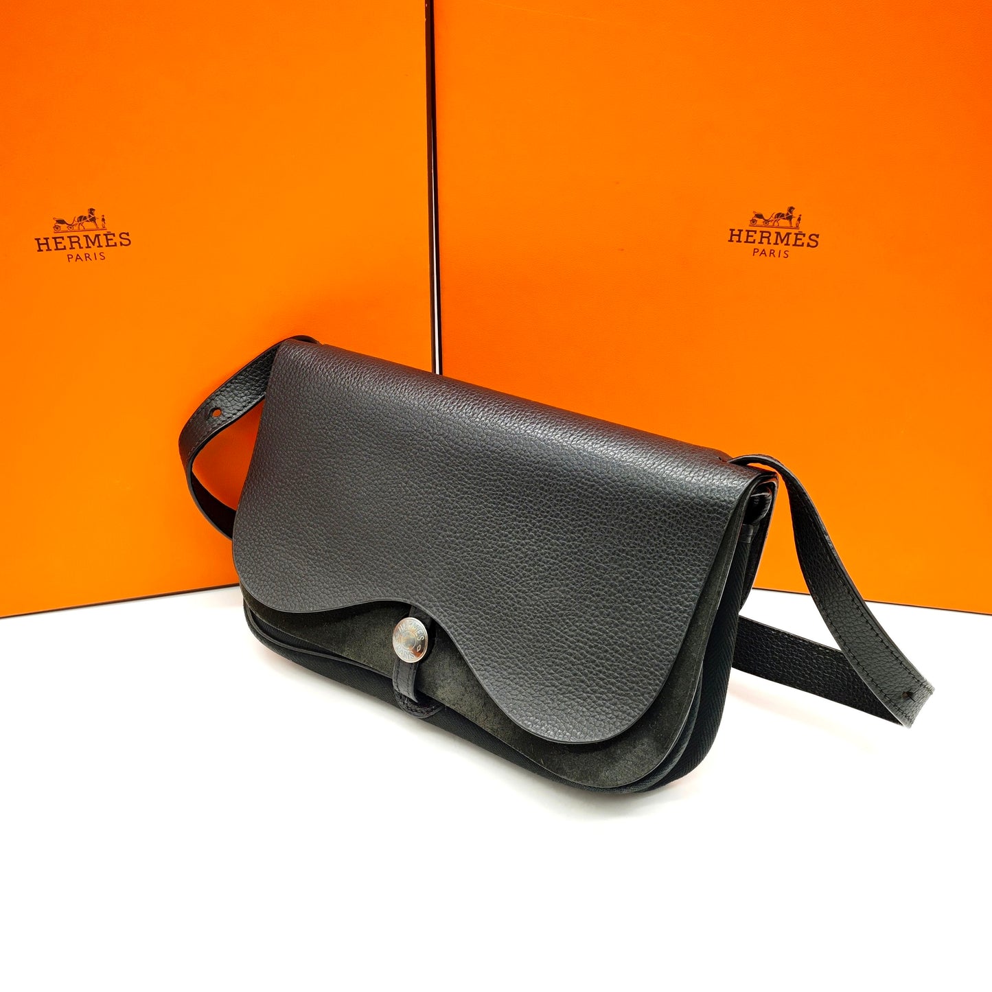 Hermès - Colorado Saddle Bag - Black canvas combined with Togo leather and suede - Black - (mini)