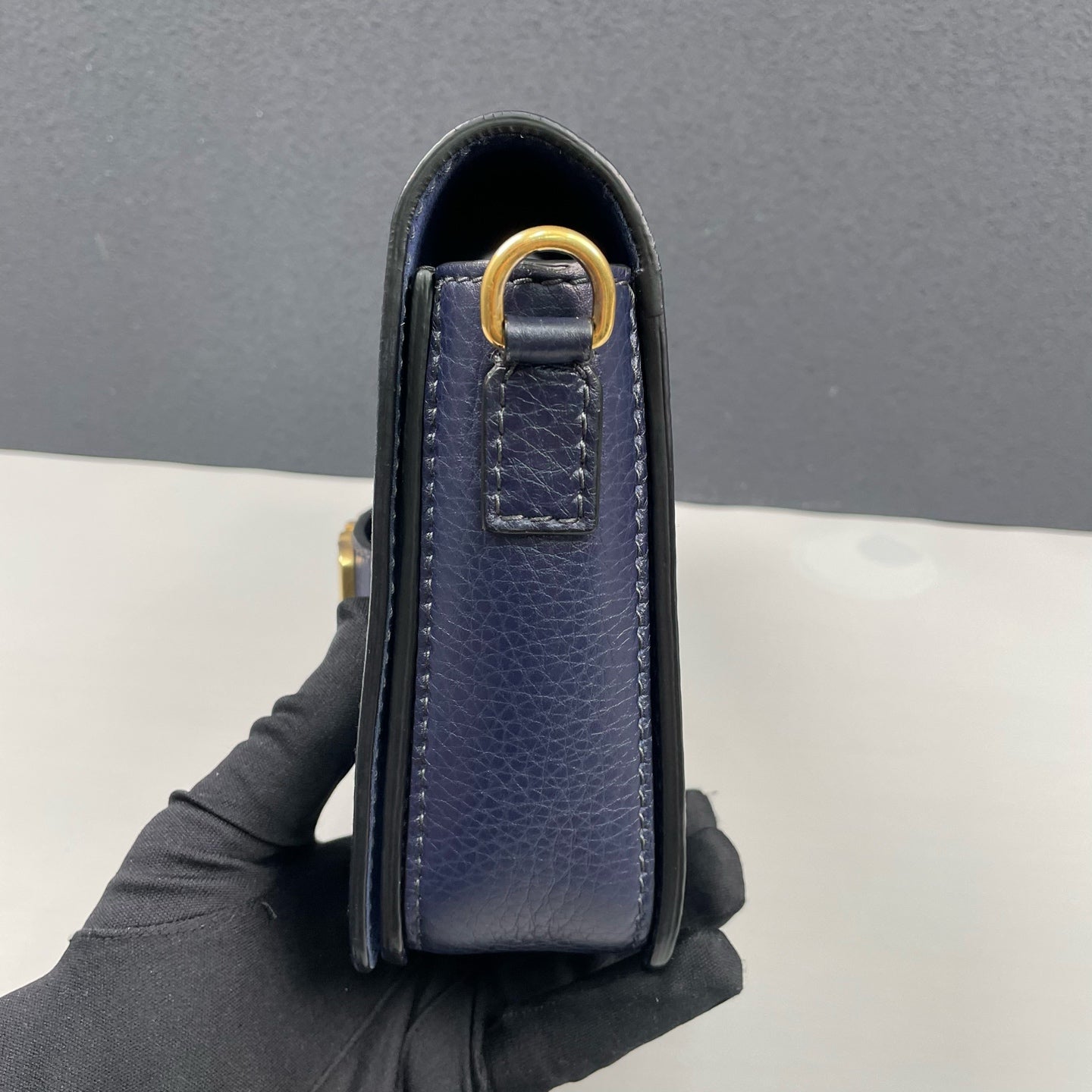 Dior - J'ADIOR - Grained leather exterior with suede interior lining - Navy with Gold-Tone Hardware - (Small)