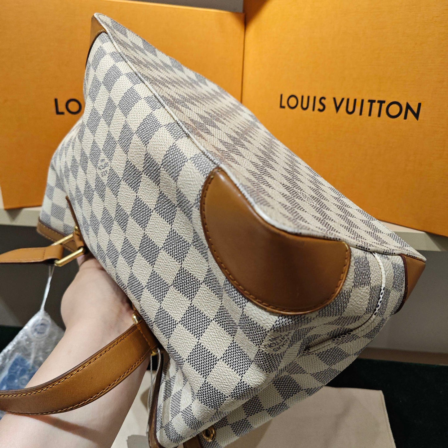 Louis Vuitton - Saleya MM (estimated) - Damier Azur coated canvas with Vachetta leather trim - White - (Medium)