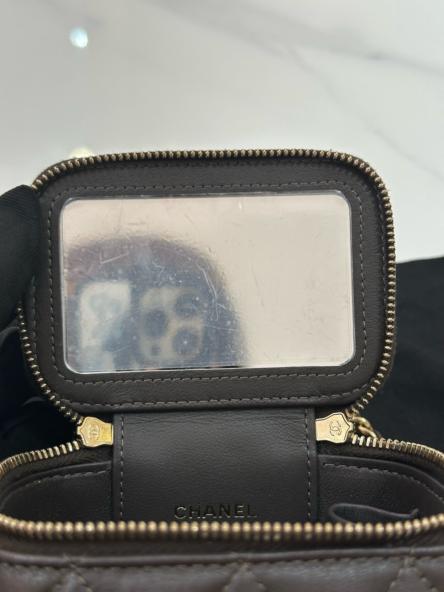 Chanel - 23A Handle Mini Vanity Case - Grained Calfskin Leather - Deep Chocolate Brown - (Mini)