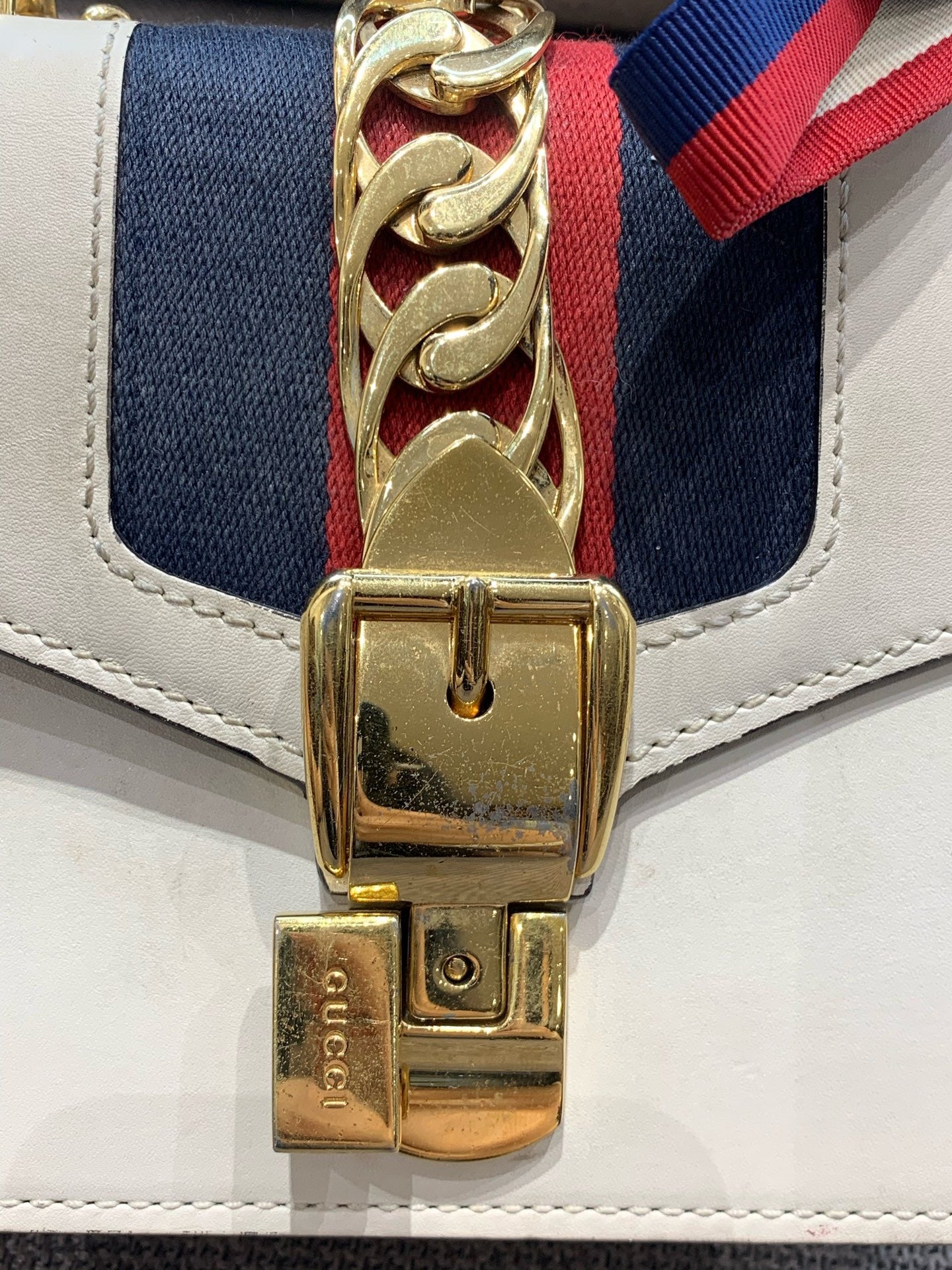 Gucci - Sylvie 1969 Mini Shoulder Bag - Smooth leather and Web fabric - White with Red and Navy Web - (mini)