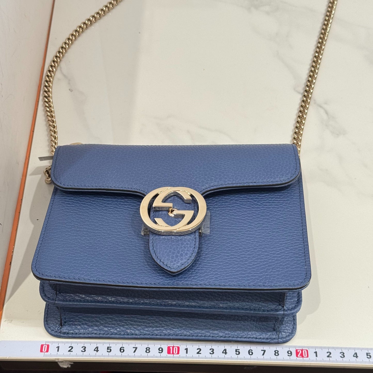 Gucci - Interlocking G Accordion Chain Bag - Grained leather - Blue - (mini)