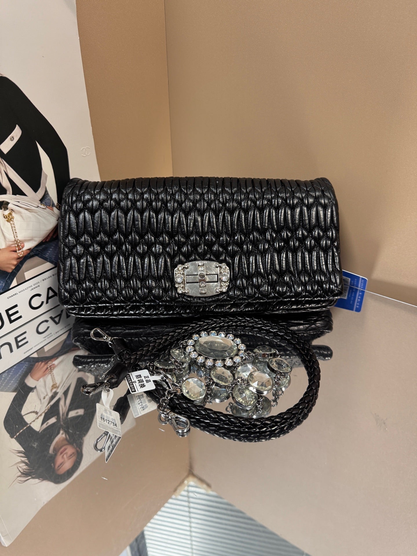 Miumiu - Matelassé Pleated Jewel Bag - Matelassé leather - Black - (medium)