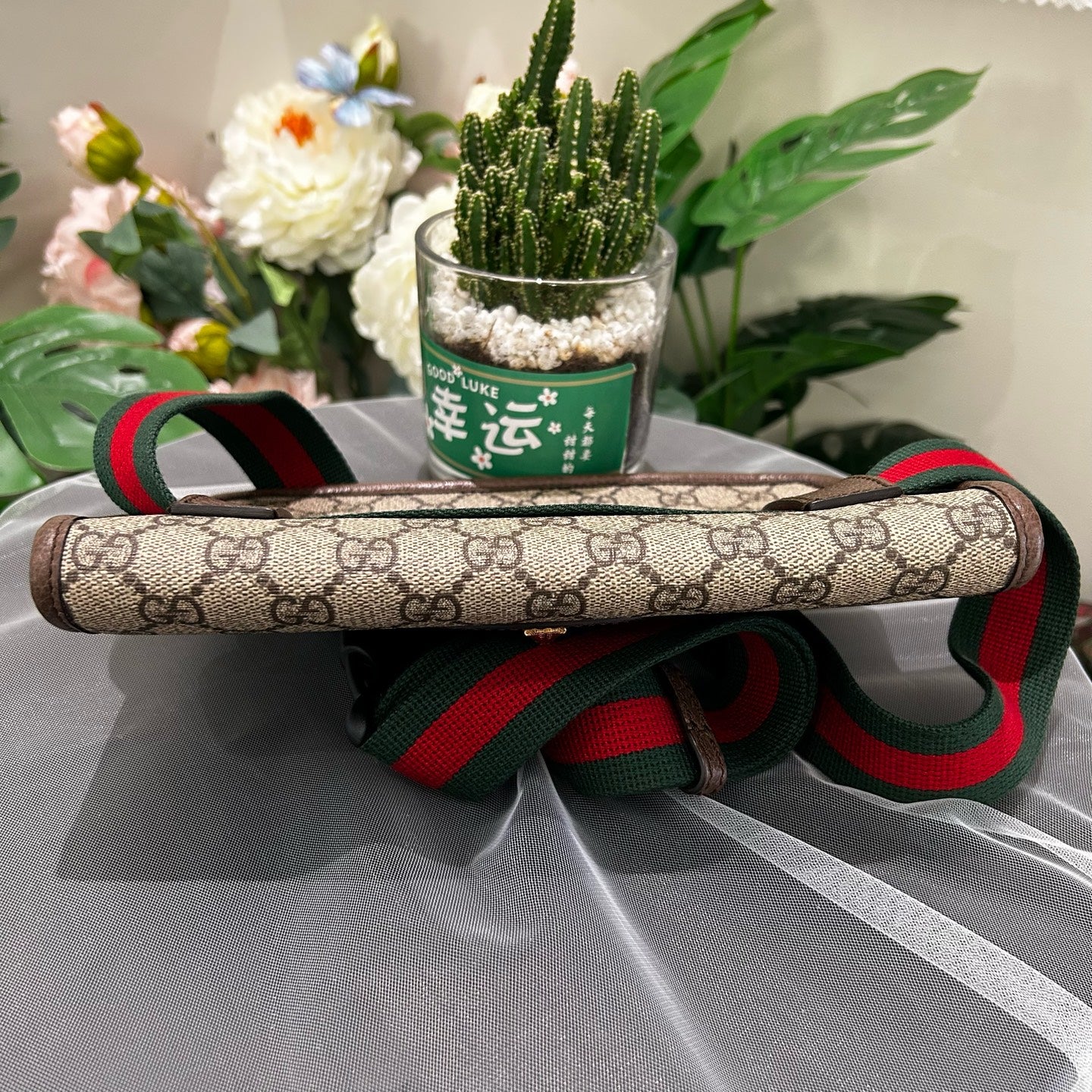 Gucci - Tiger Head Belt Bag - GG Supreme Canvas with Leather Trim - Beige and Brown with Red and Green Web - (small)