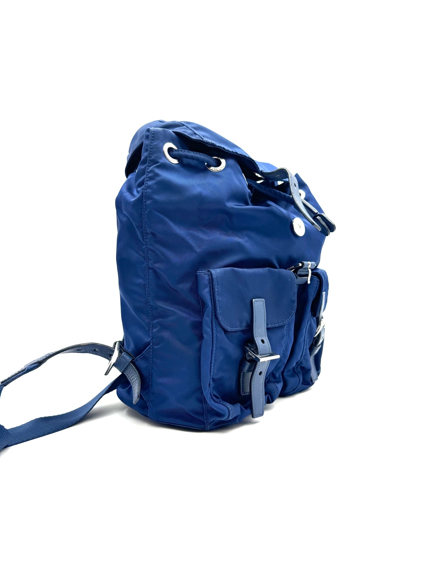 Prada - Nylon Flap Backpack - Polyamide nylon with leather trim - Blue - (medium)