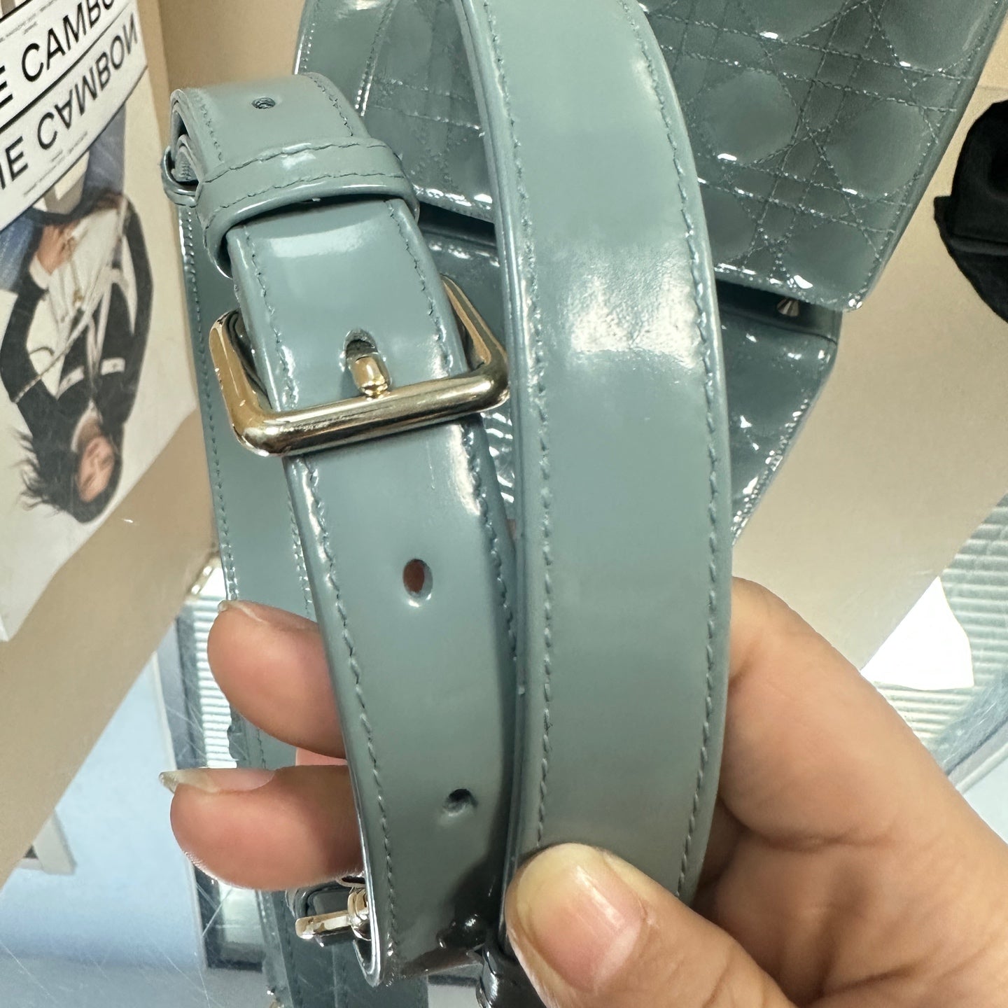 Dior - Lady Dior - Patent leather - Slate Blue with Gold-Tone Hardware - (small)