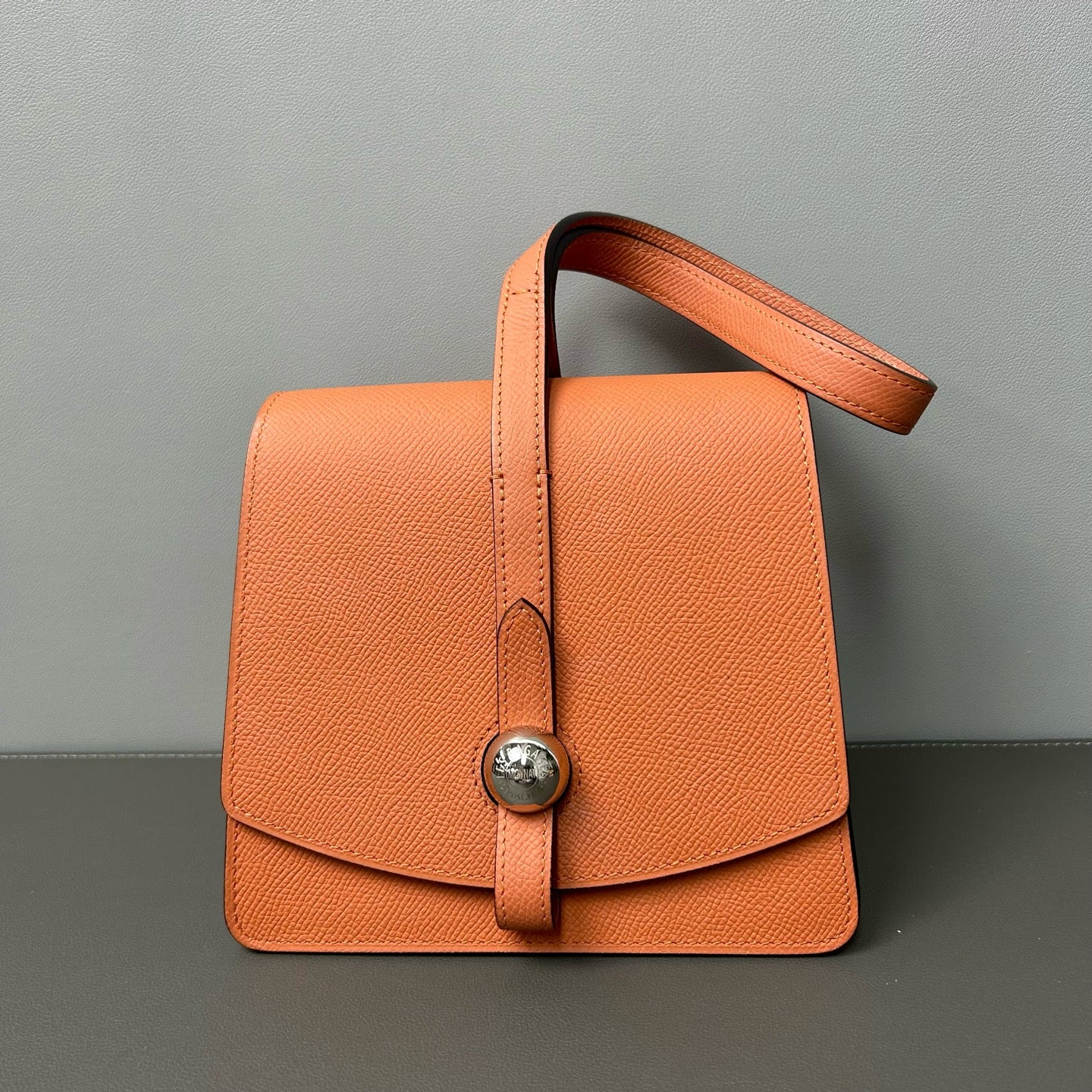 Moynat - Triangle Flap Bag - Grained cowhide leather - Orange with polished silver-tone hardware - (mini)