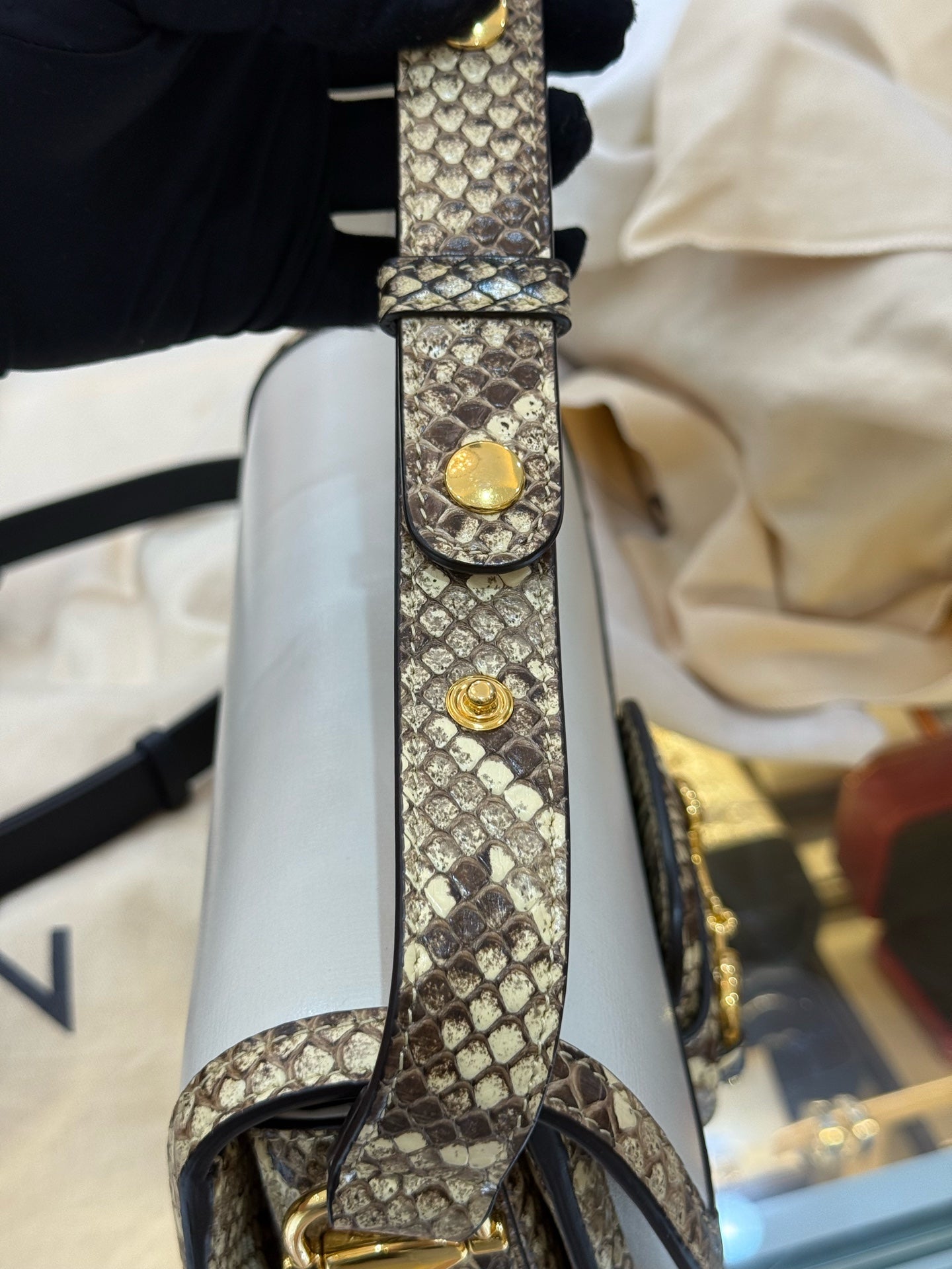 Gucci - 1955 Horsebit Shoulder Bag - White leather with python snakeskin trim - White - (Medium)