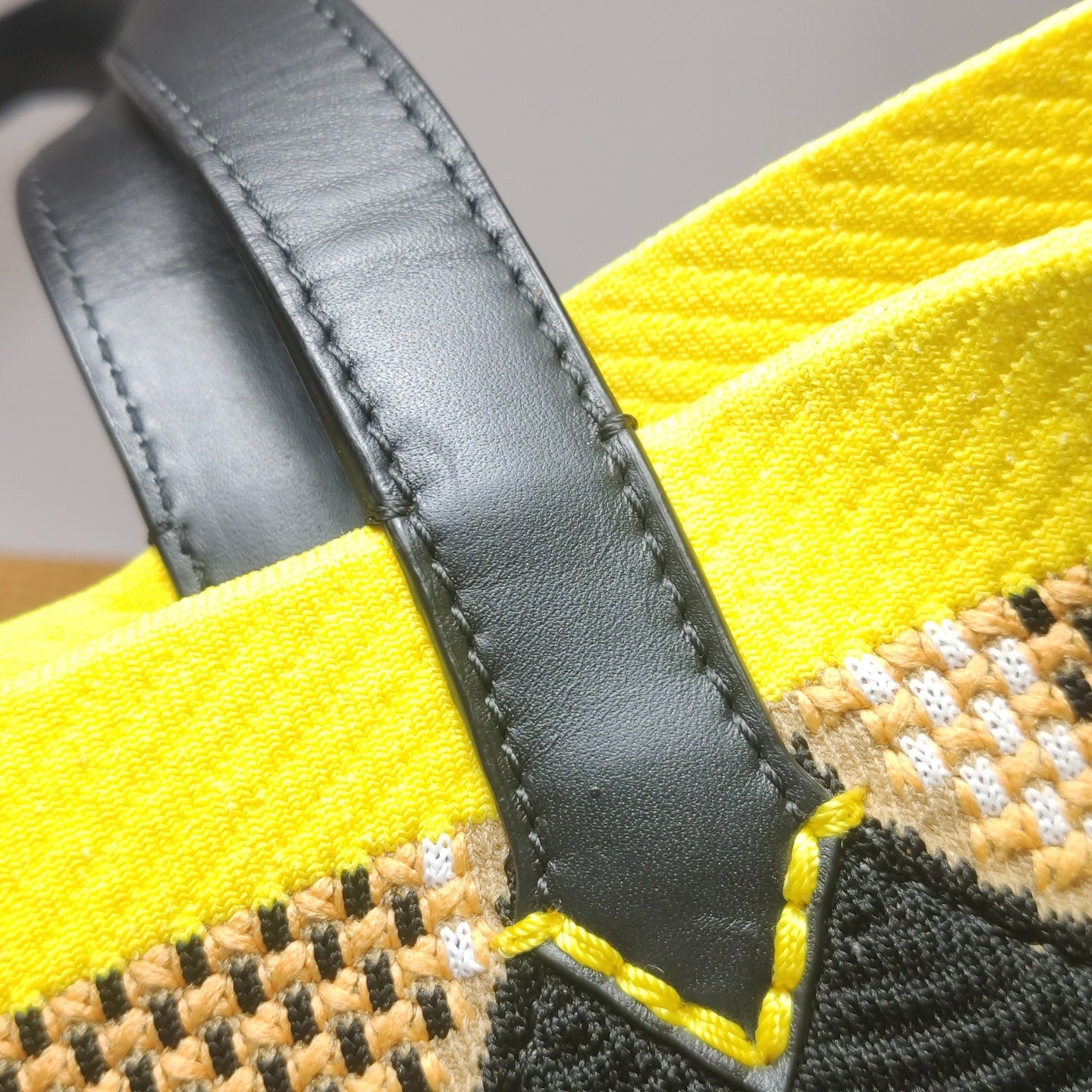 Burberry - Woven Logo and Check Tote Bag - Woven textile and leather - Mustard Yellow, Black, Yellow, Red, and White - (Large)