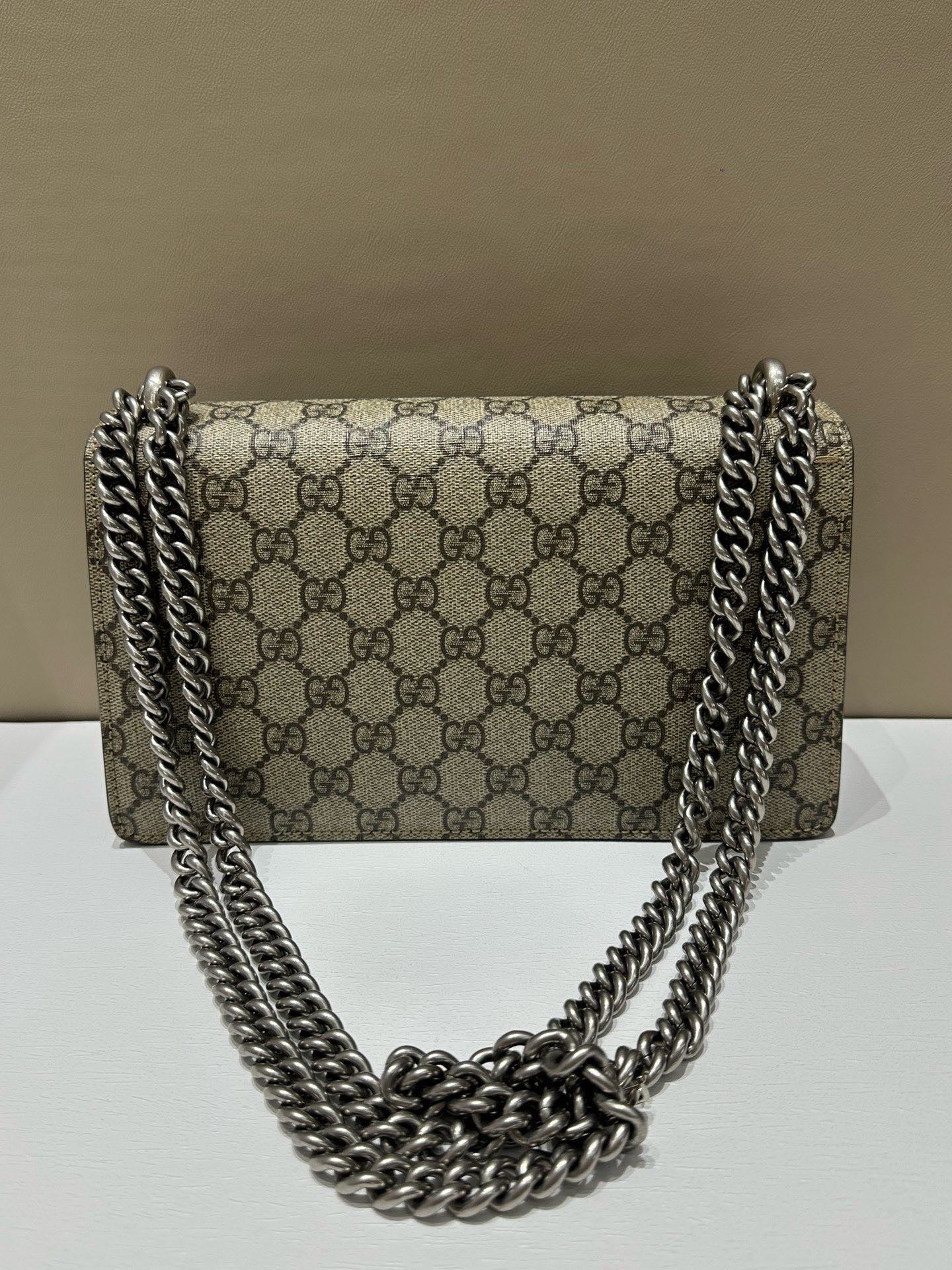 Gucci - Dionysus Mini Shoulder Bag with Crystal Buckle - GG Supreme coated canvas, suede, leather trim - Beige with Camel accents - (Mini)