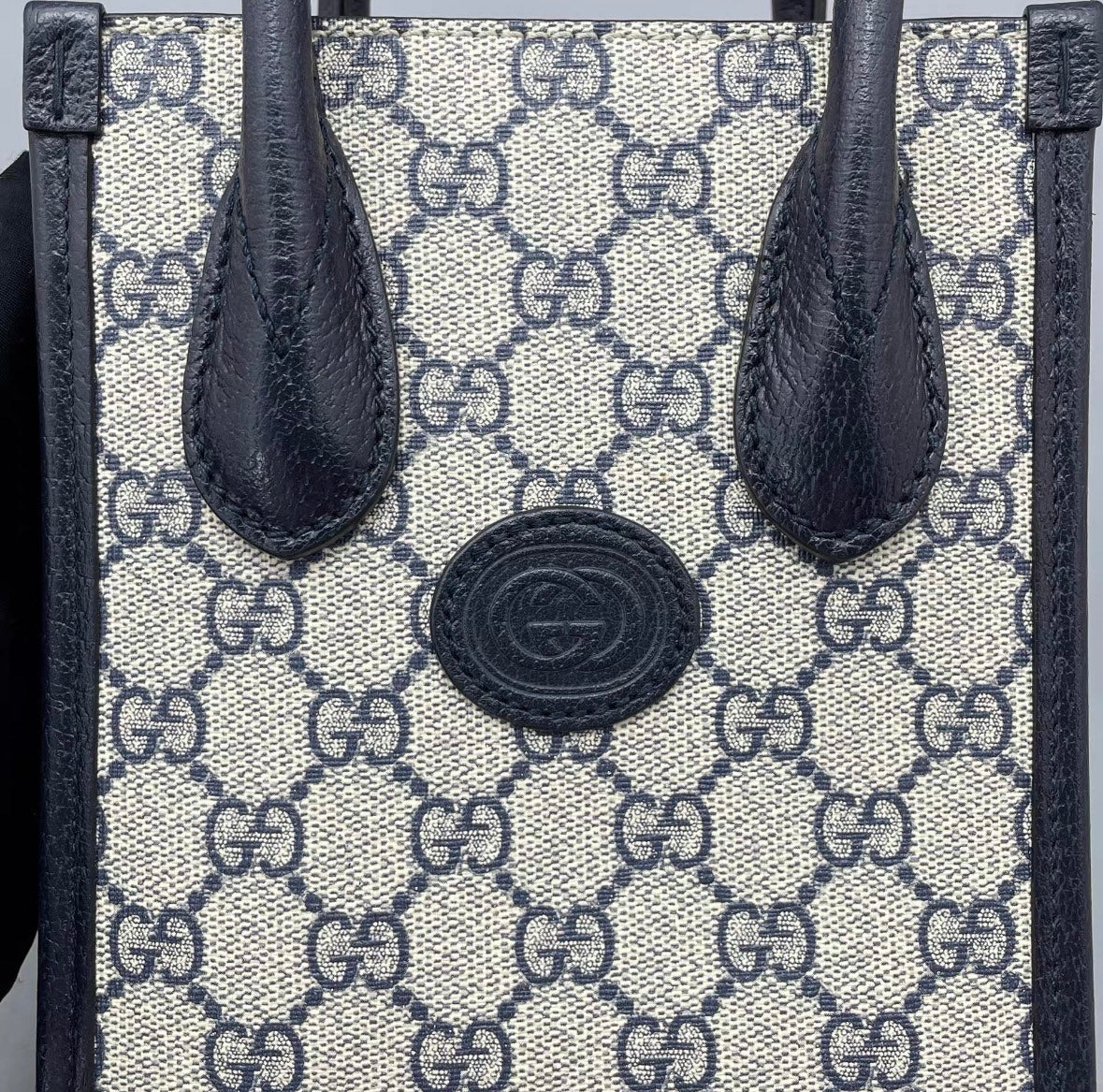 Gucci - GG Supreme Mini Tote Bag - Coated canvas with leather trim - Navy - (mini)