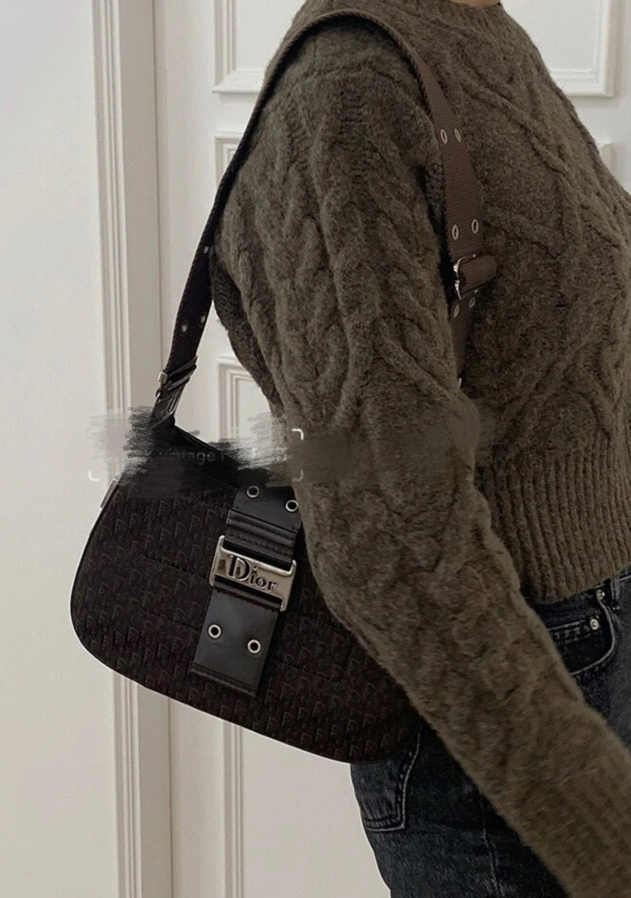 Dior - Oblique Punk Shoulder Bag - Jacquard canvas with leather trim - Dark Brown and Burgundy - (small)